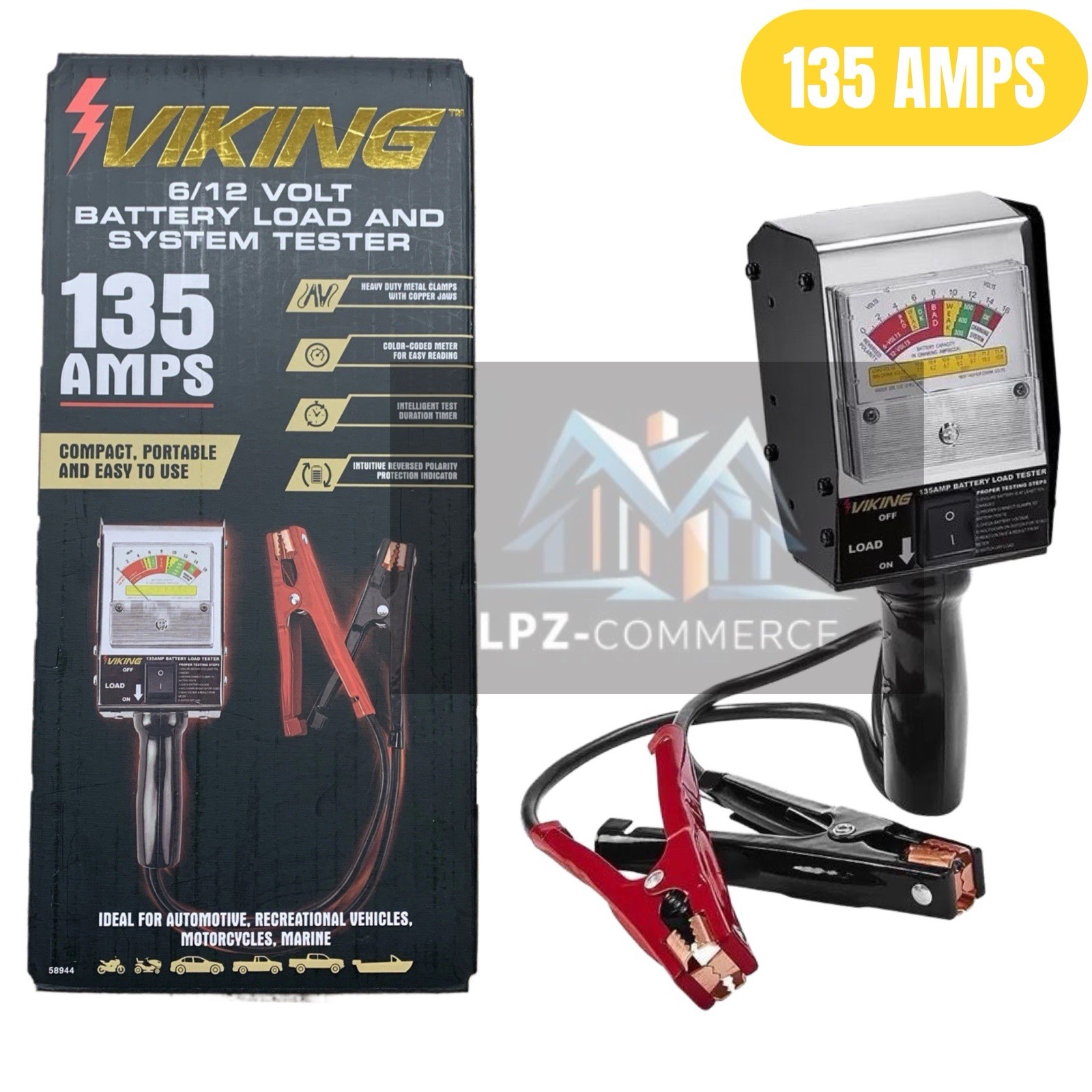 VIKING Easy Hold Handle TESTER BATTERY And System LOAD Test 6/12 volt 135 AMP