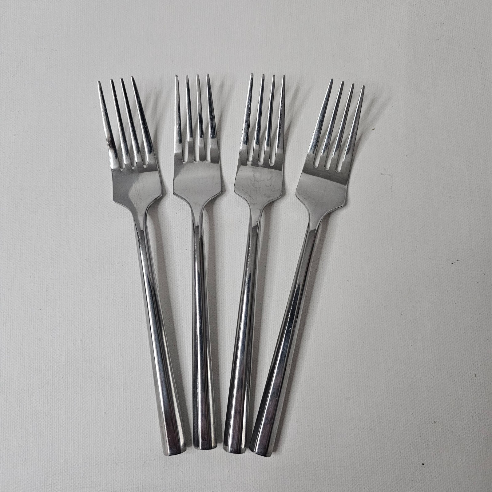 Hampton Salad Fork Stainless Lot of 4 Hexagonal Handle Flatware Glossy