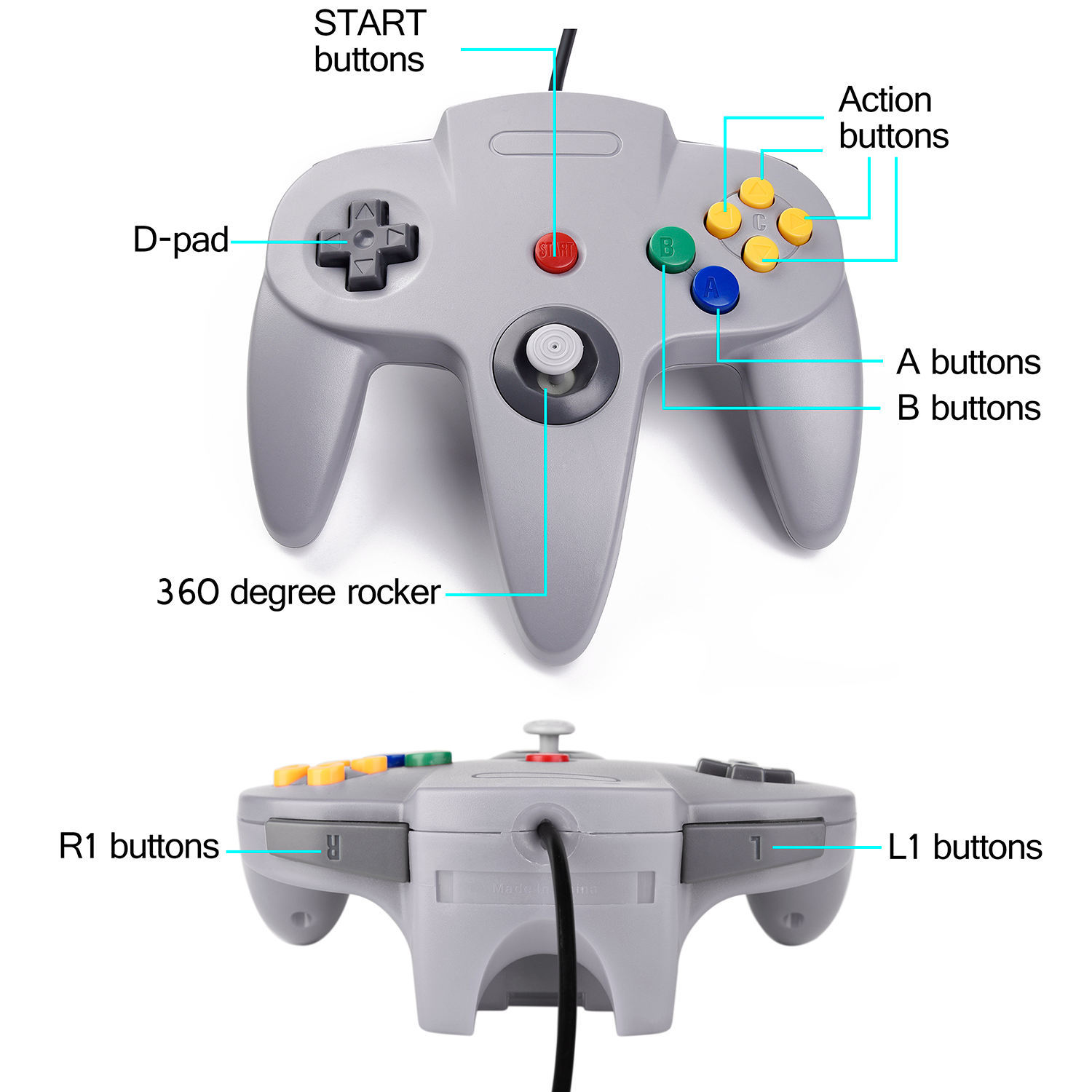 Classic N64 Controller for N64 Video Gamepad Console Wired 64-bit Joystick us