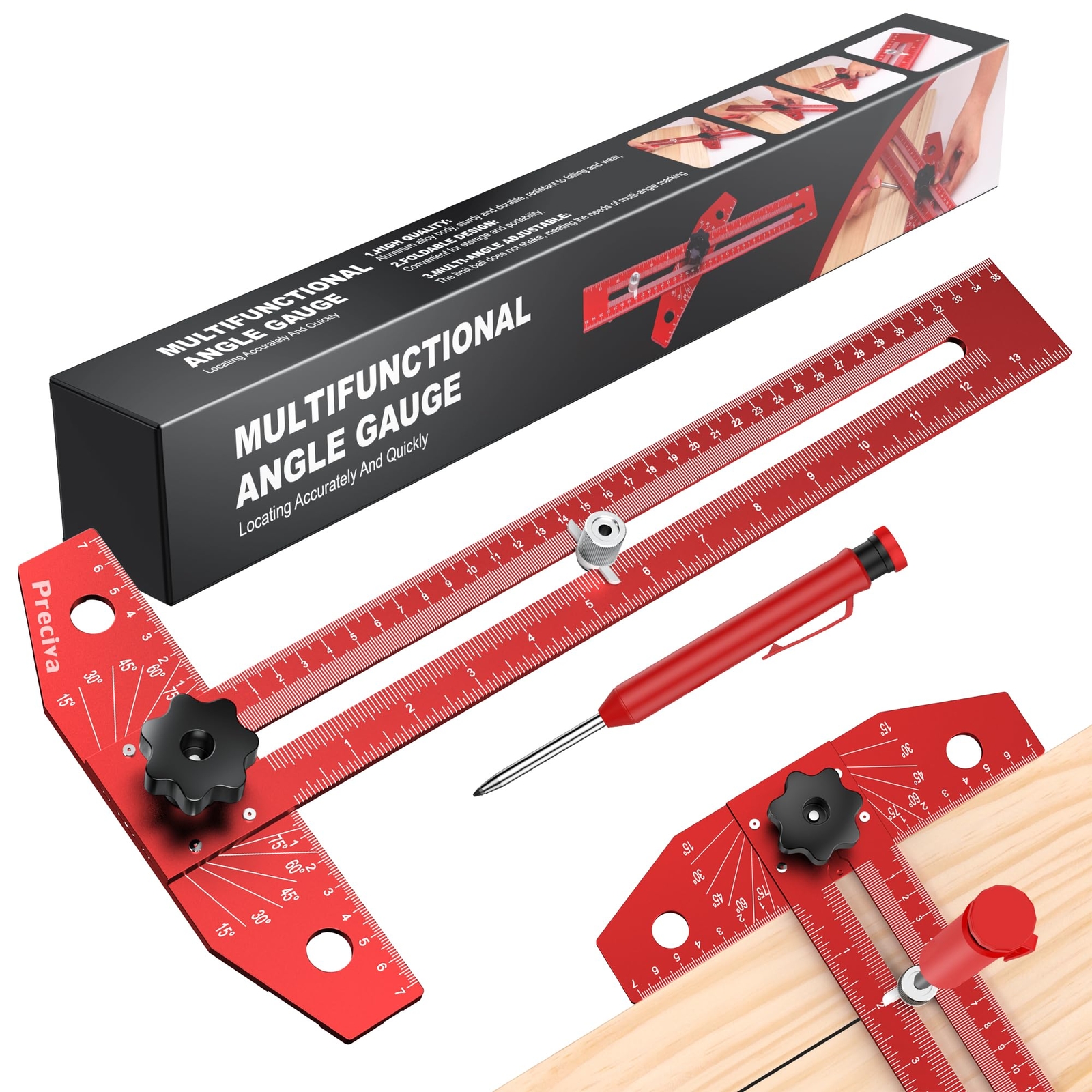 13 Carpenter Square Ruler 1/16" Scale Foldable Aluminum Alloy T Square With I