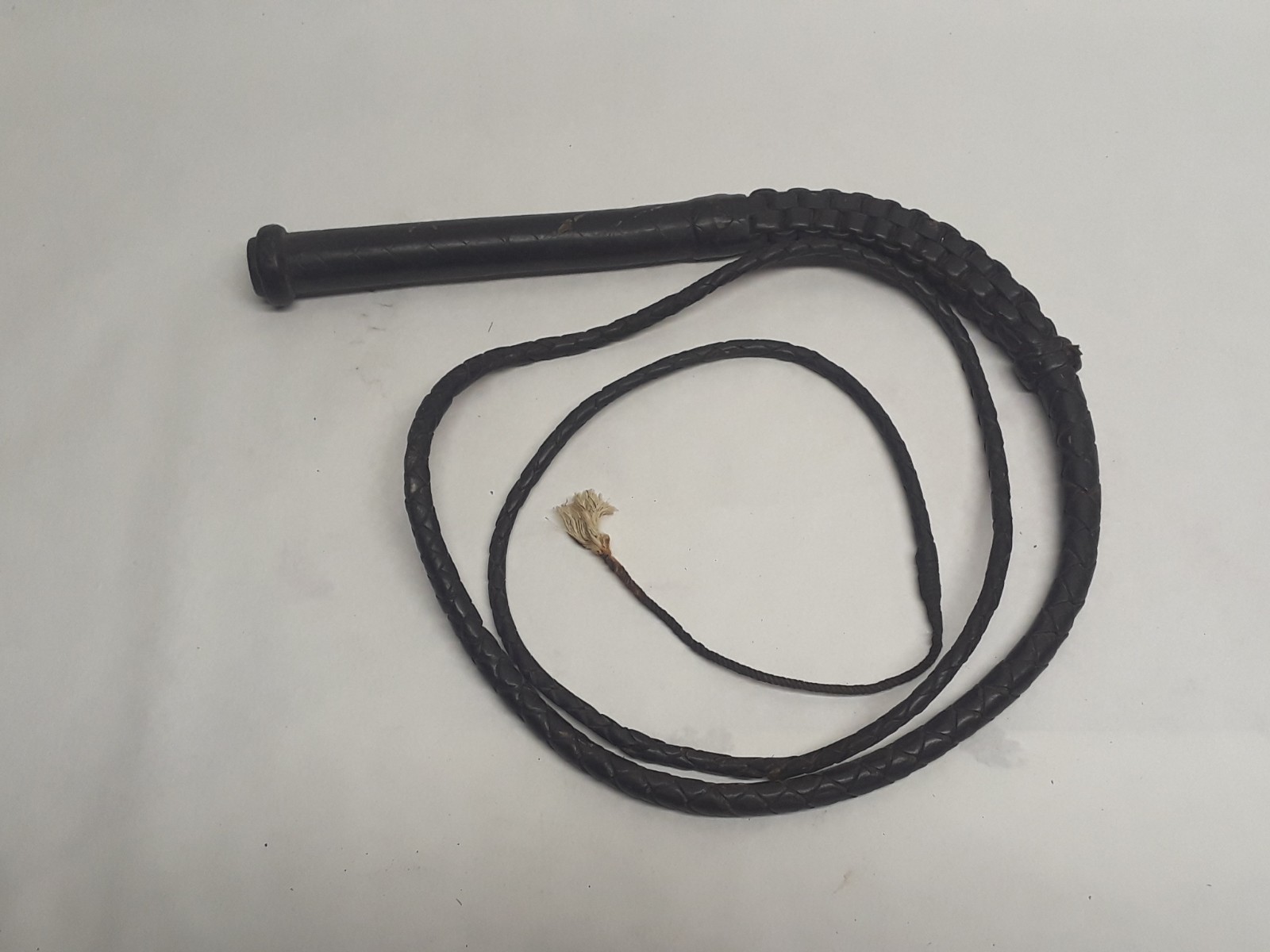 Vintage Black Rawhide Leather Braided Bull Whip Cowboy ~6.5 Foot
