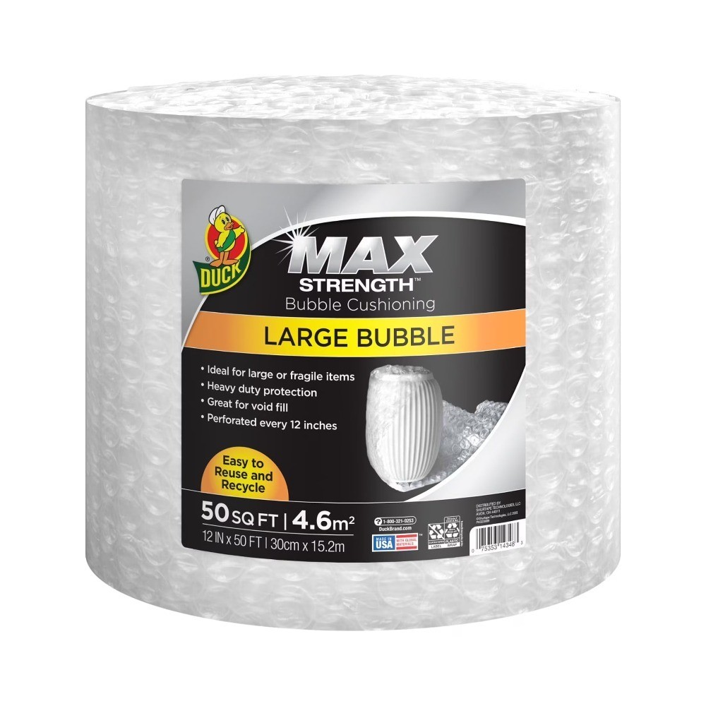 Large Bubble Cushioning Wrap Roll, 12 Inch x 50 Feet, Clear Protective Packaging