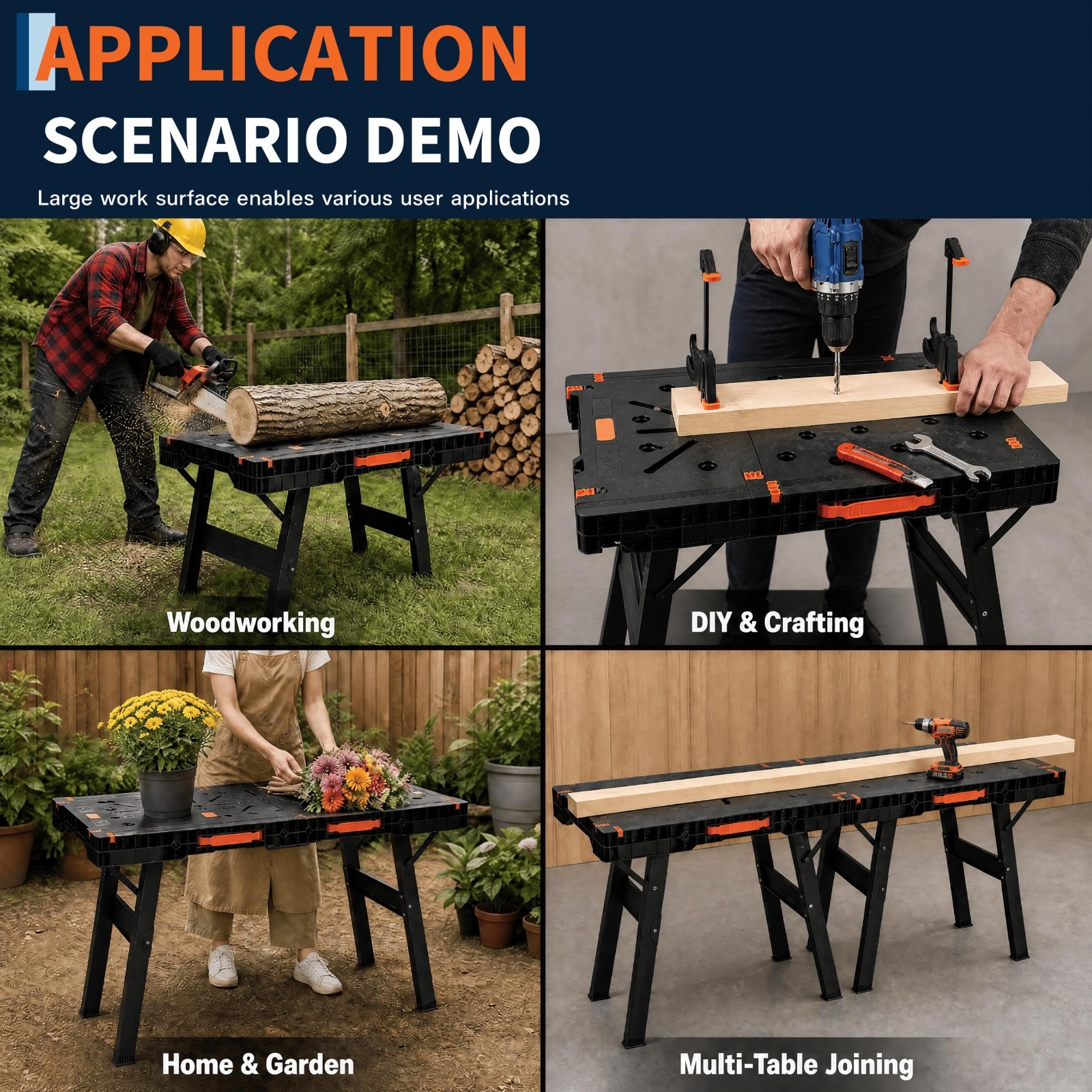 2-in-1 Folding Work Table & Sawhorse, Portable Workbench with 300 Lbs Load Capac