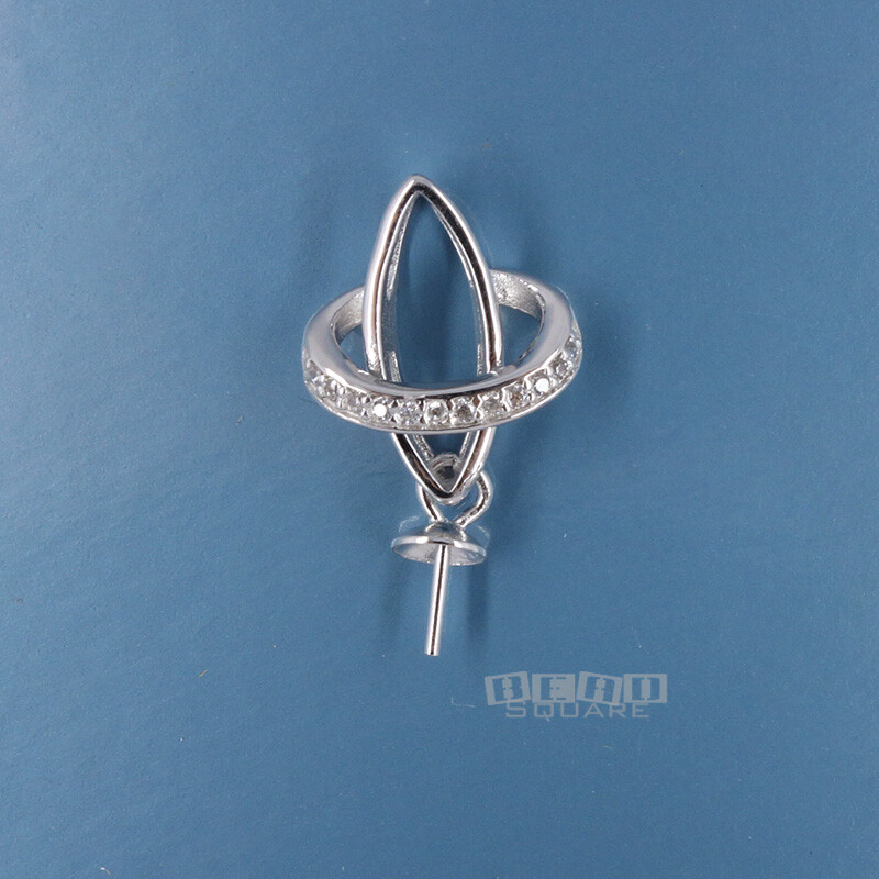 Solid Sterling Silver Marquise CZ Halo Pendant Bail Connector w/ Peg Cap #33356
