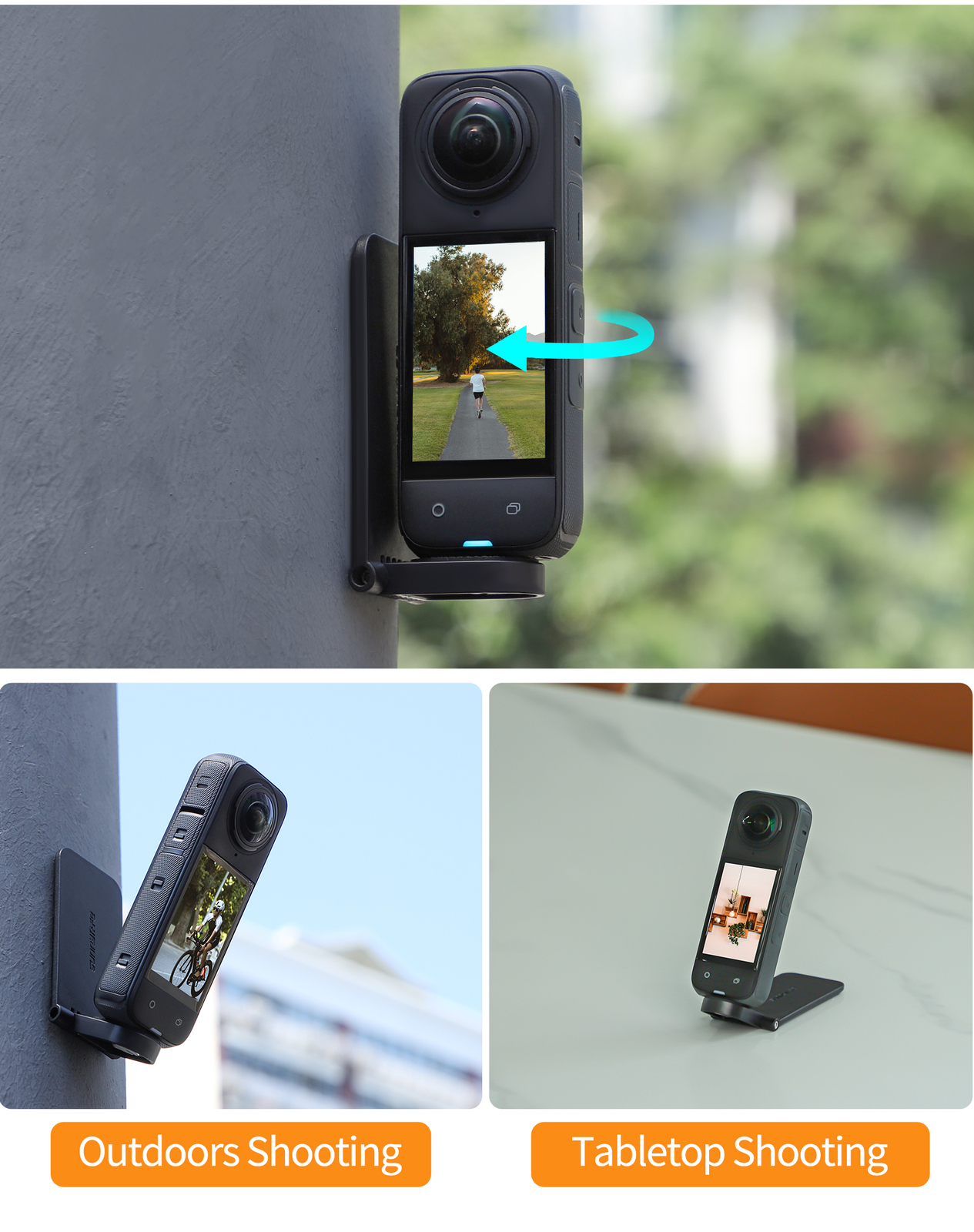 For Insta360 X4 Magnetic Adjustable Angle Base Camera Handle Scene Stand Black