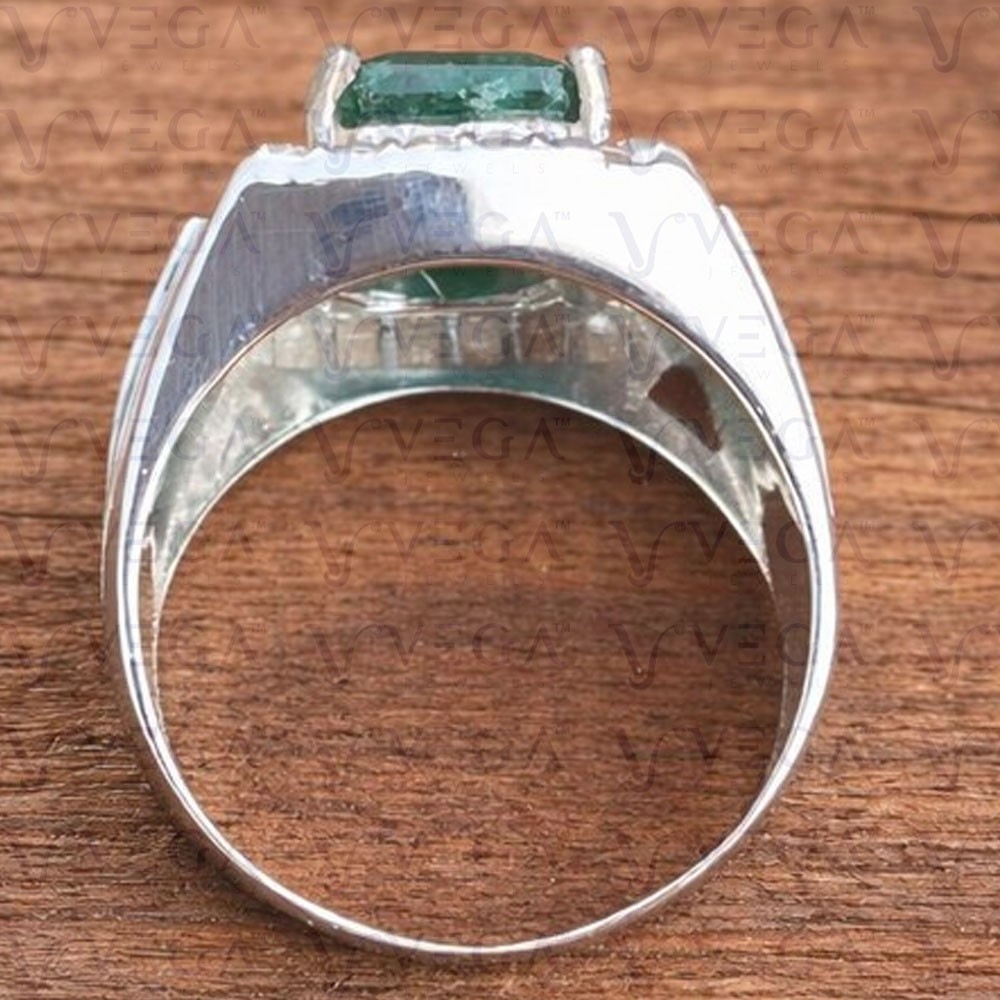 5.90Crt Emerald Natural Green Emerald & Diamond Men's Ring 950 Pt Solid Platinum