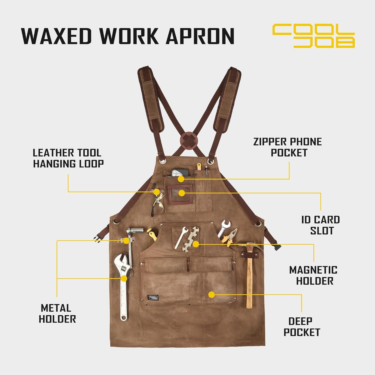 16oz Waxed Canvas Oversized Work Apron With Tape Holder Deep Pockets