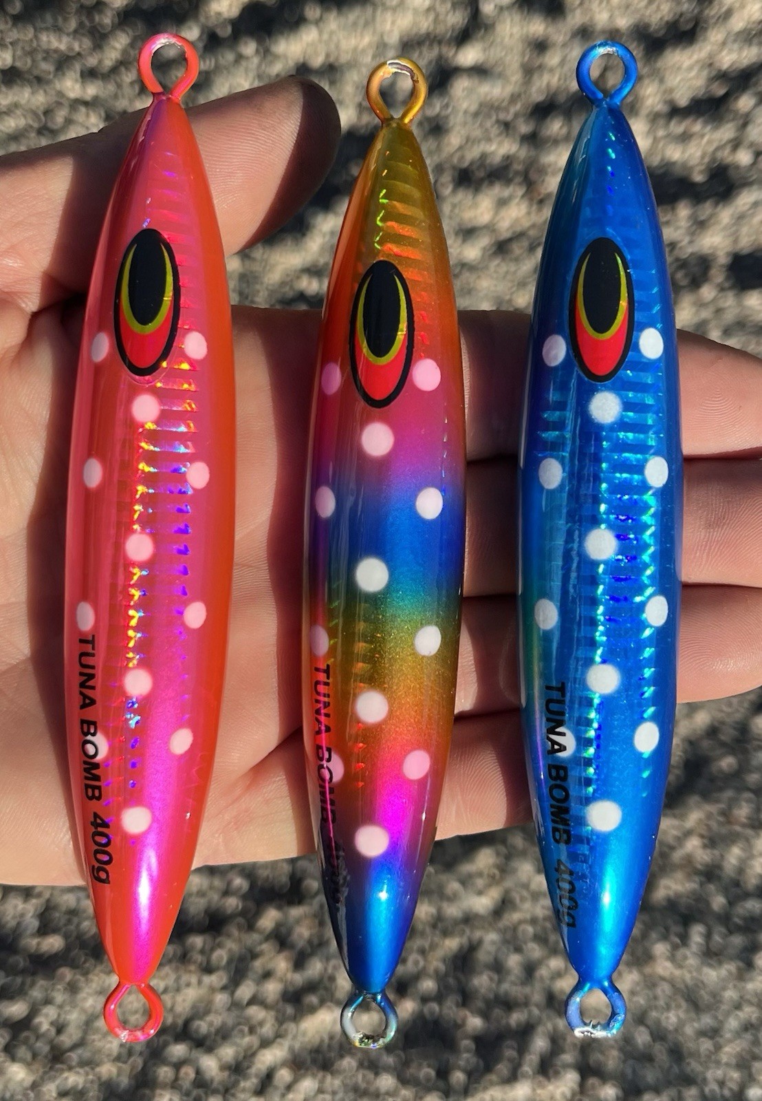 3 400g Eddie Bomb Tuna Glow  KNIFE JIGS -  Flat Fall   Heavy  Not Tungsten Jig