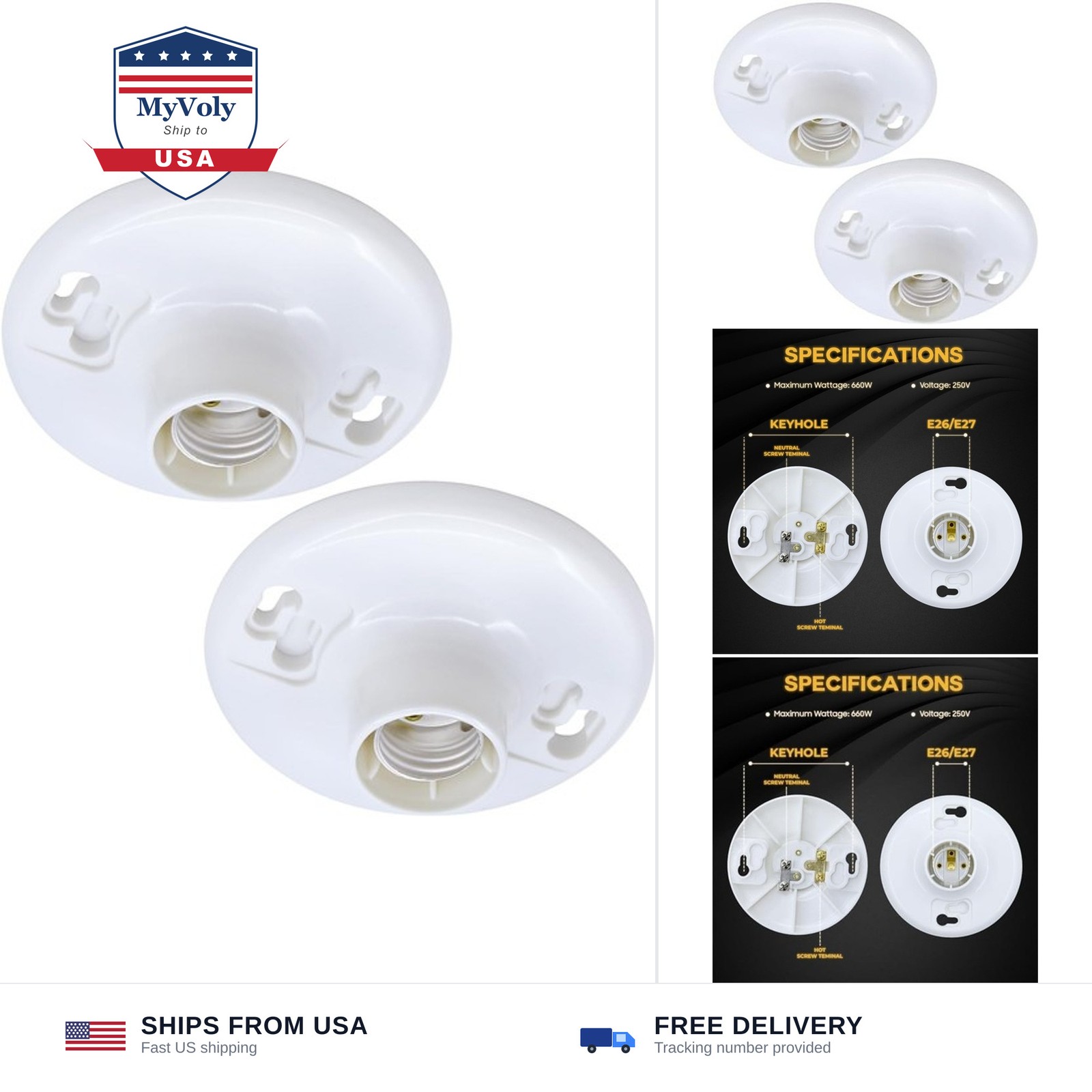Seentech Keyless Plastic Lamp Holder – E26 Medium Base Ceiling Light Socket, ...