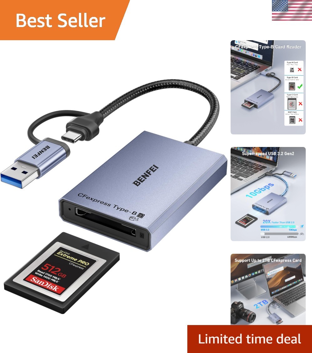 Durable CFexpress Type B Card Reader - 10Gbps Super Speed with 18-
