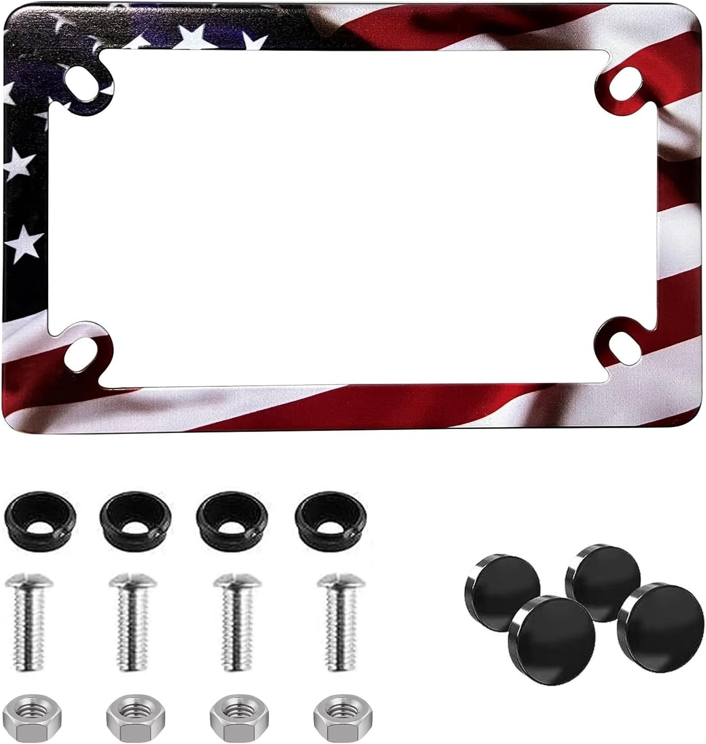 Lfparts American Flag Motorcycle Stainless Steel License Plate Frame (Black