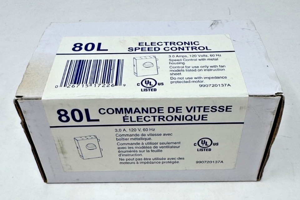 Broan 80L Electronic Variable Speed Control 120V 60HZ NOS New In Sealed Box