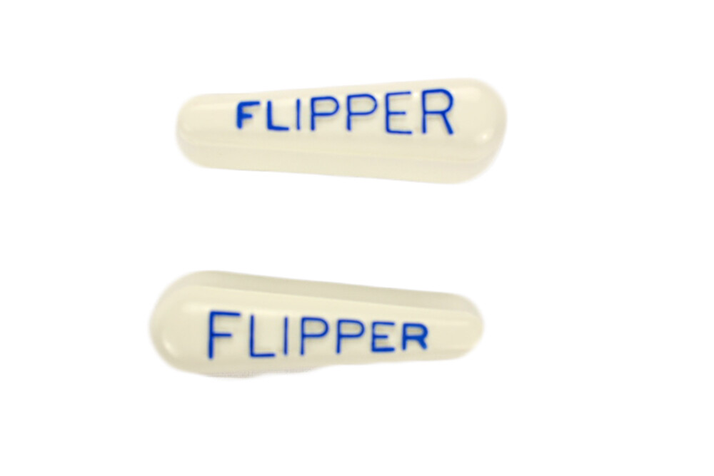 Pinball Machine Flipper Plastics with Blue "Flipper" - Round Top - 2"- White