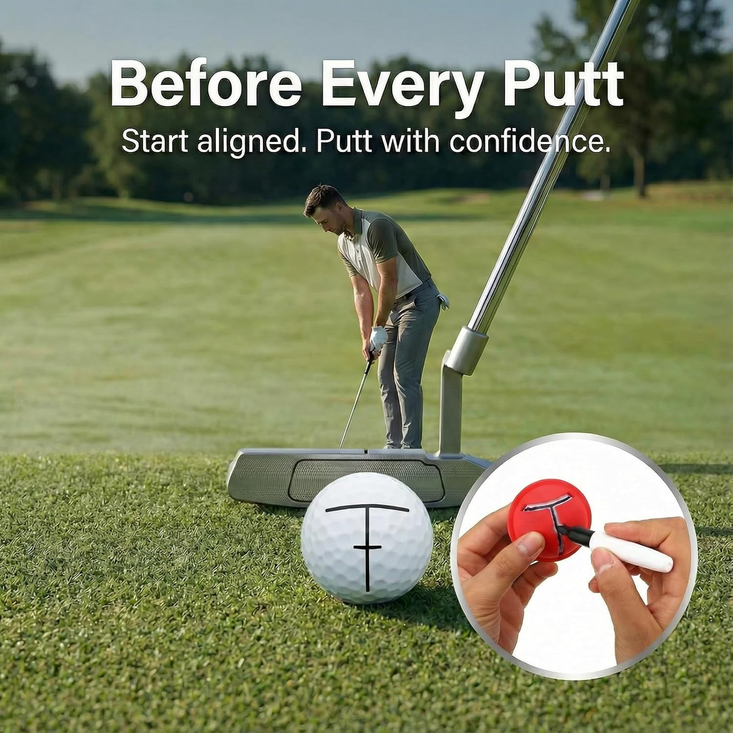 Herramienta Alineacion Golf Marcador Linea + Pluma Pack 3