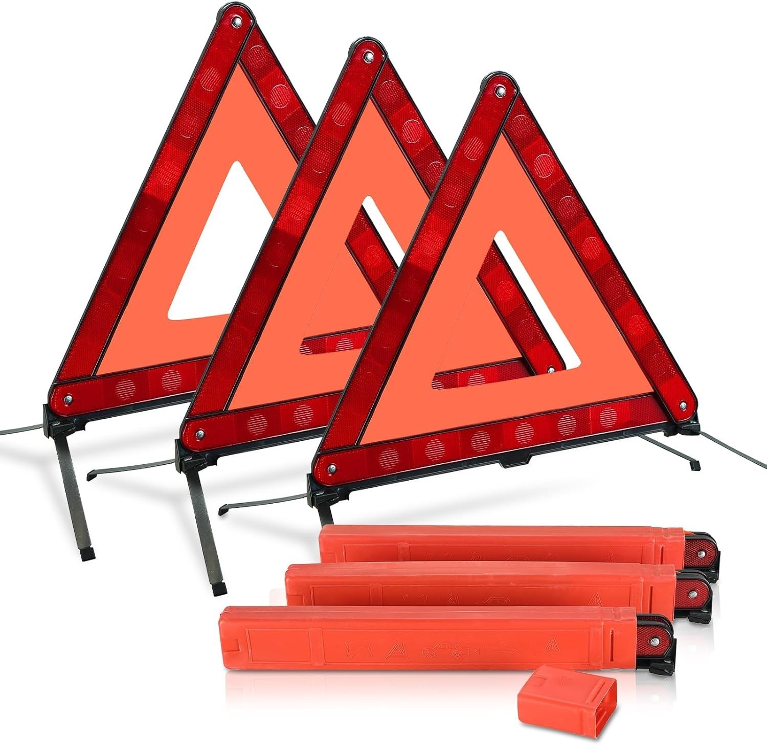3 Pack Emergency s, Reflective Roadside Safety Triangle Kit with Storage Case...