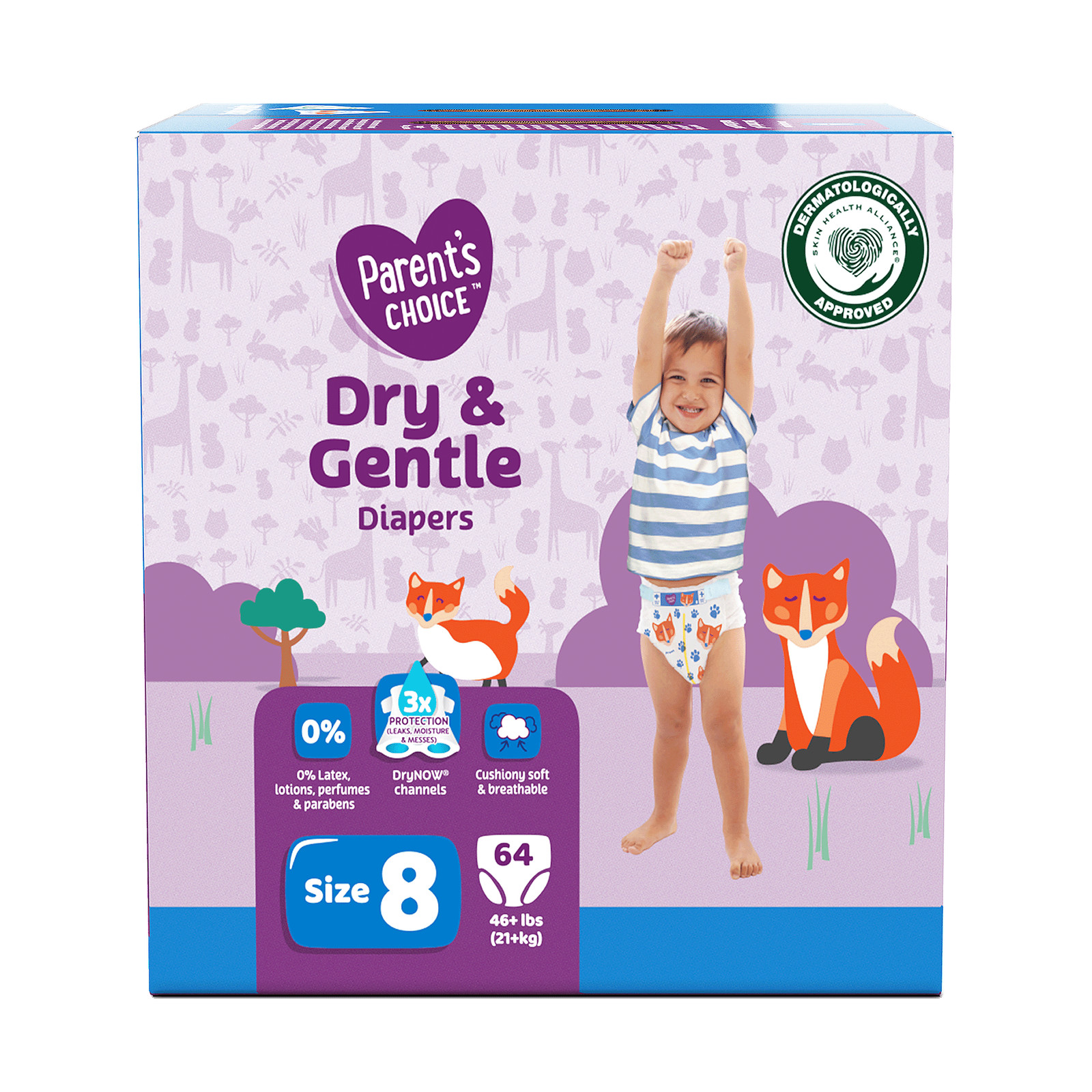 Parent's Choice Dry & Gentle Diapers Size 8, 64 Count (Select for More Options)