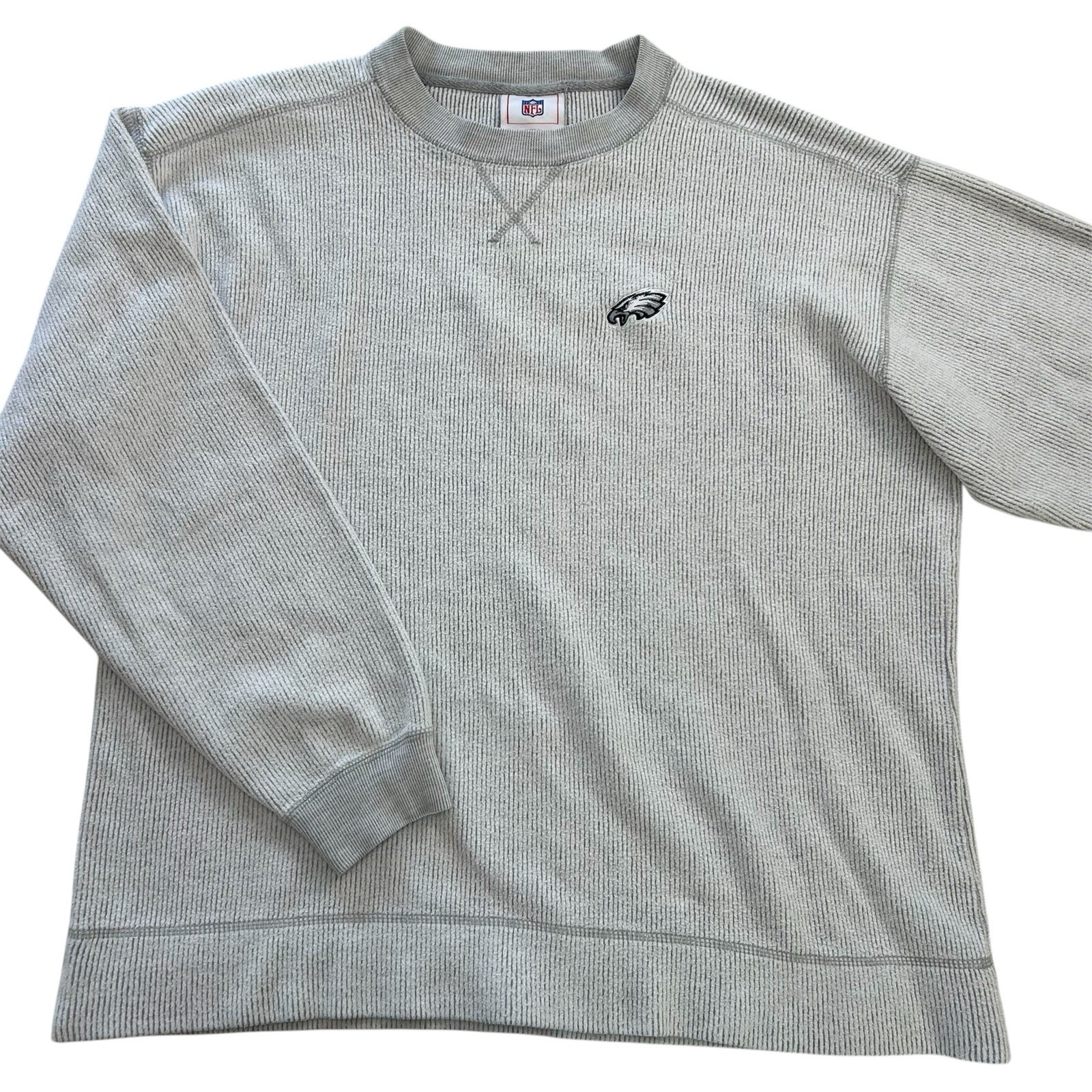 VTG Philadelphia Eagles NFL Sweatshirt Pullover Gray Rib Knit Thermal Adult sz L