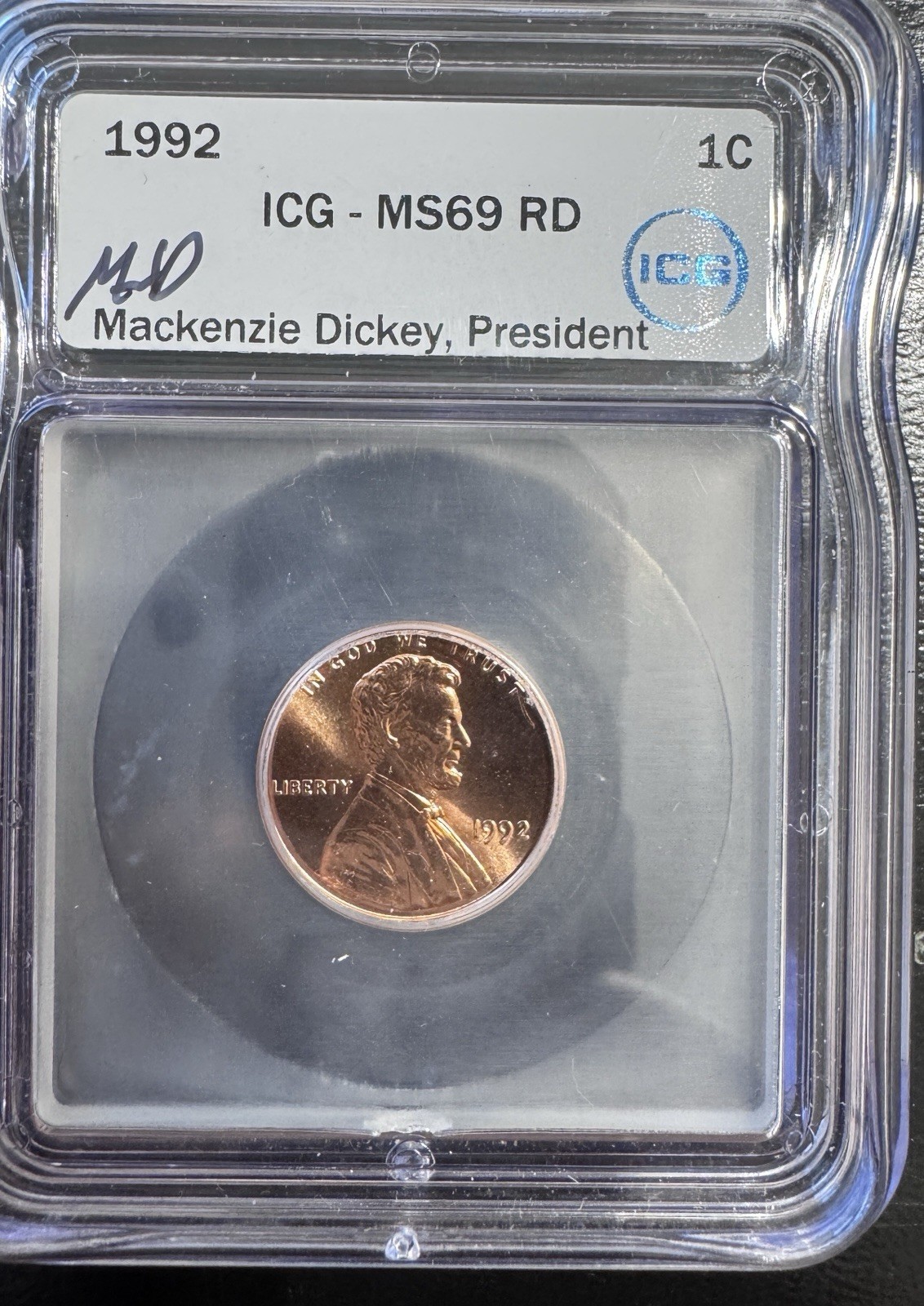 1992 ICG-MS69 RED LINCOLN CENT