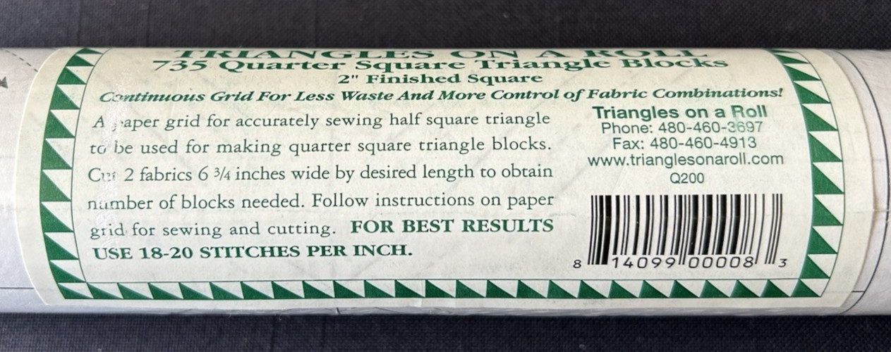 Quilting TRIANGLES ON A ROLL 735 Quarter Square Triangle Blocks 2” Finished NOS