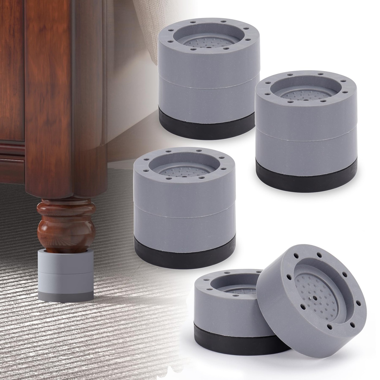 Round Bed Risers Heavy Duty Furniture Risers 1 inch 2 inch Adjustable Furnitu...