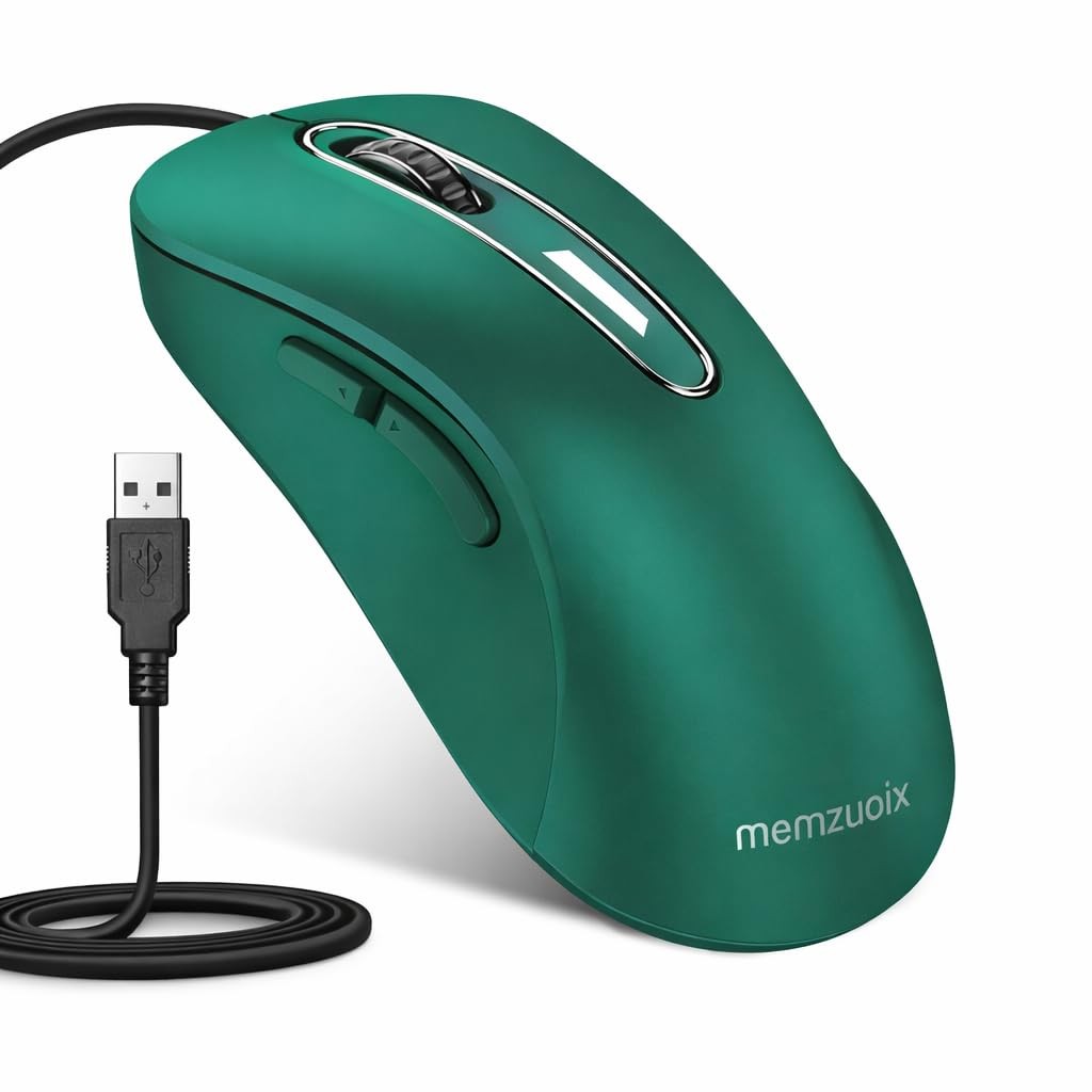 Wired USB Computer Mouse 1400 DPI Optical Ergonomic 5 Ft Cord Dark Green