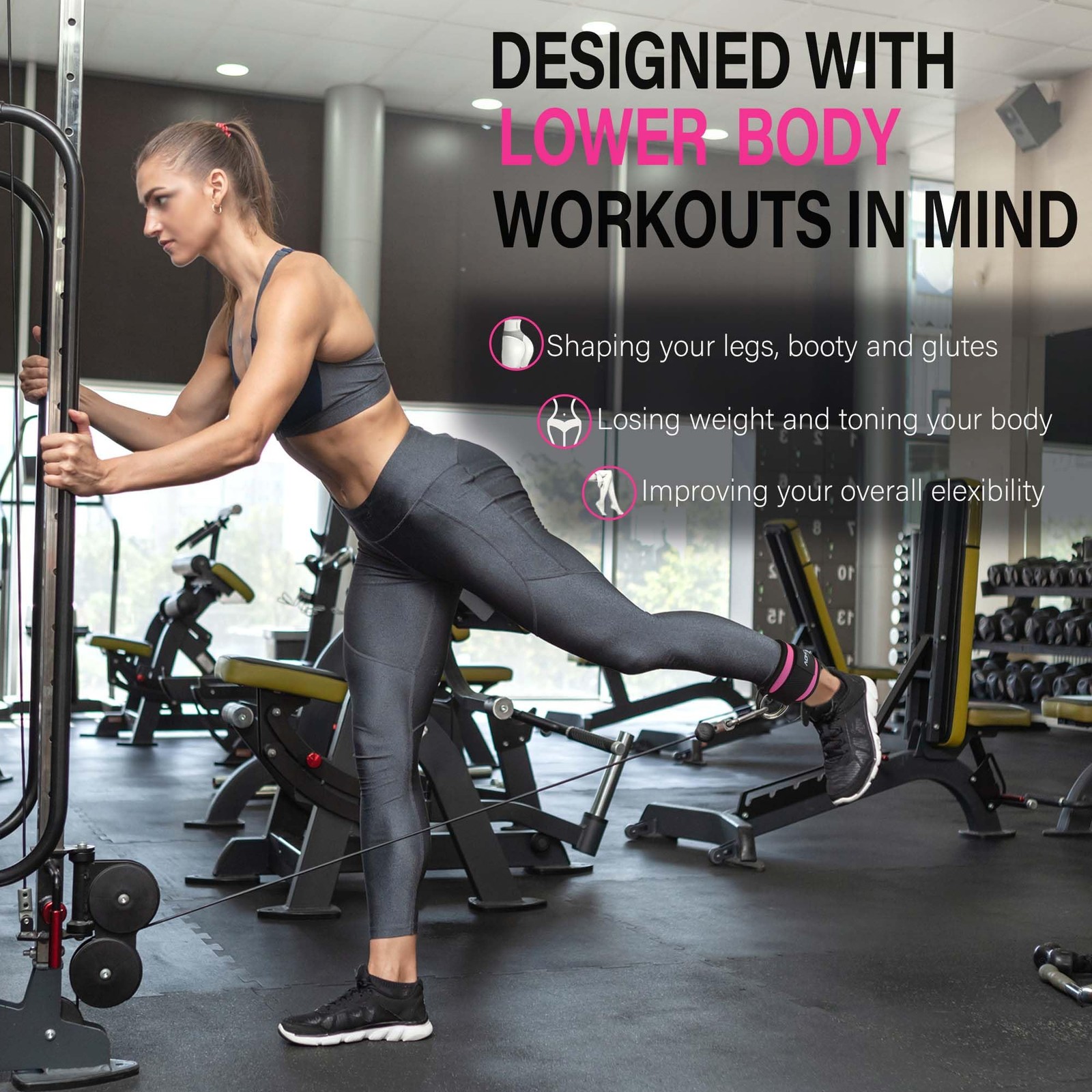AOHO MOOON Ankle Strap for Cable Machine Attachments, gym Pink - Single