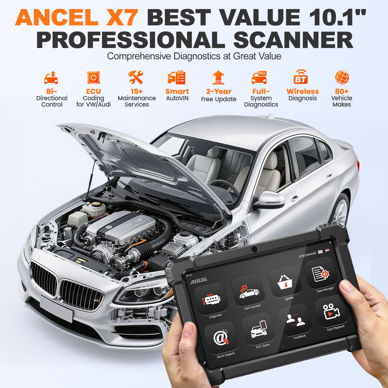 ANCEL X7 Bluetooth OBD2 Scanner Bi-directional Scan Tool Full System Diagnostic