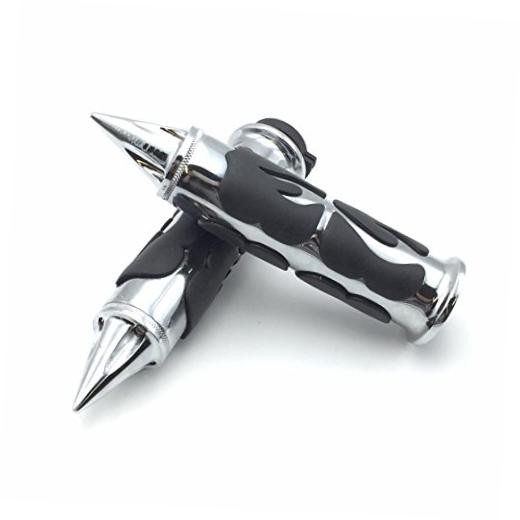 - Motorcycle Chrome Spike Comfort Rubber Flame Hand Grip 25mm 1" 1 inch