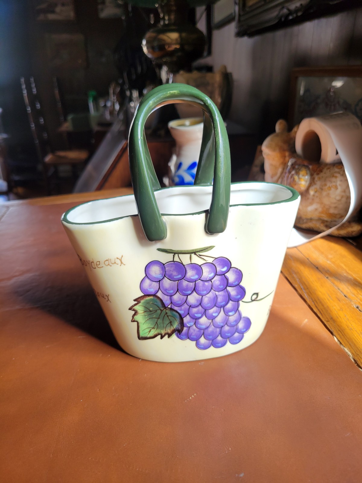 CERAMIC GRAPE Writing Collection SHOPPING BAG Basket Planter By Baum Bros.