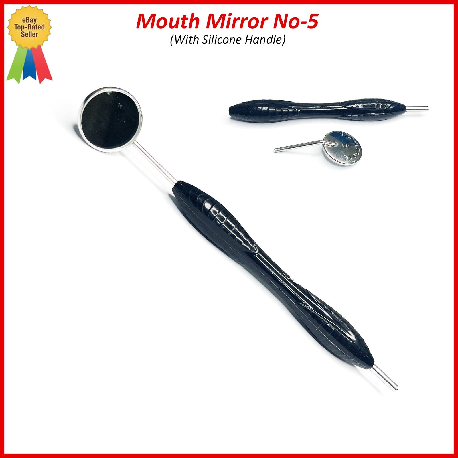 Dental Mouth Mirror, No 5 Tooth Examination Instrument, Silicone Handle Black