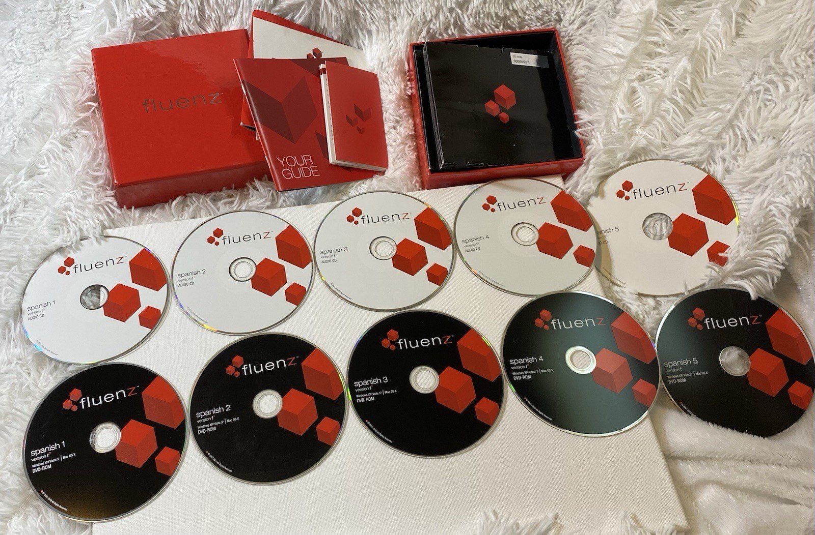 FLUENZ Spanish Español Language Courses 1-5,  Complete 10 Disc Set, DVD-ROM & CD