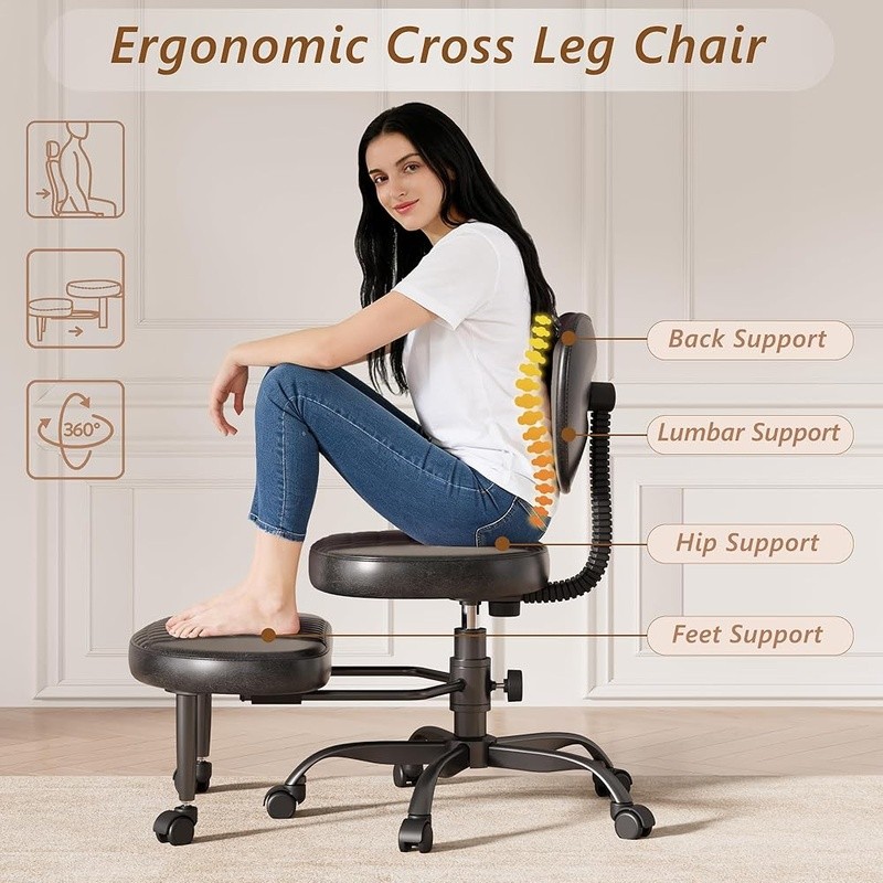 Cross Legged Office Chair Criss Cross Rolling Desk Chair Faux Leather Ergonomic