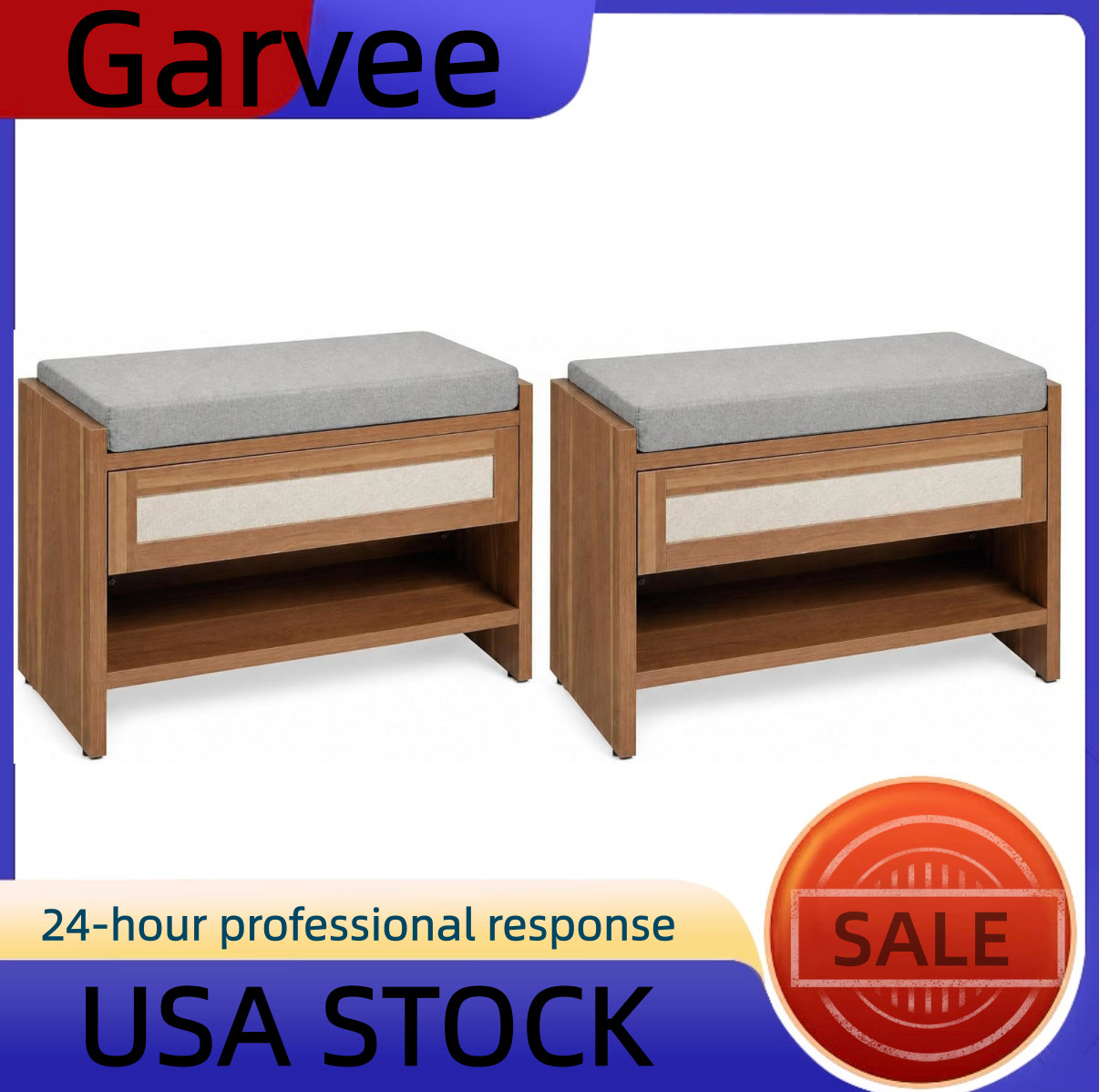 GarveeHome 2 Pack 31" 2 Pack 31" Rattan Entryway 2 Pack 31" Drawer & Padded Llll
