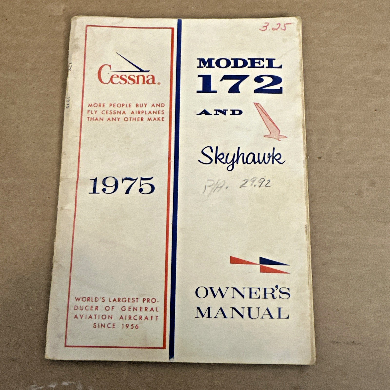 Vintage 1975 Cessna Model 172 & Skyhawk Airplane Owner's Manual Free Shipping
