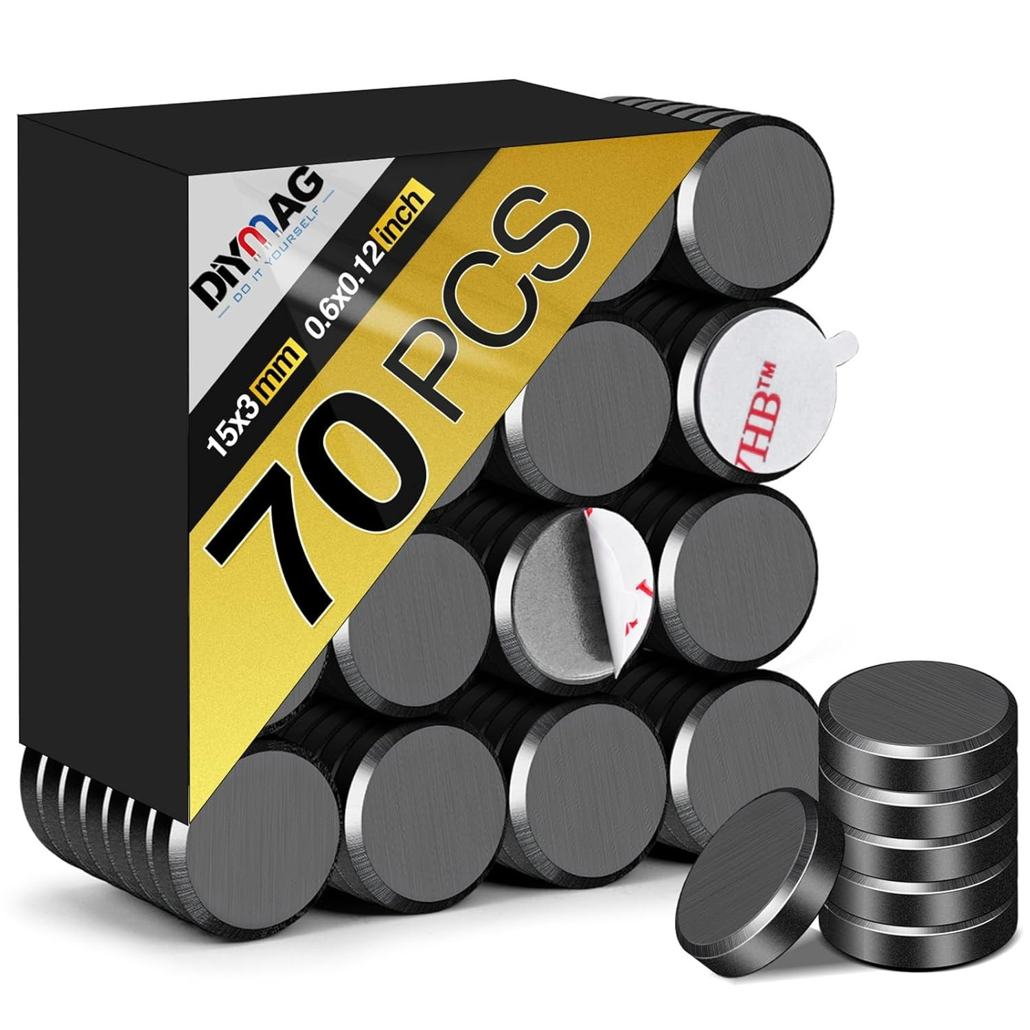 Heavy-Duty 70Pcs Adhesive Black Ceramic Round Magnets for Crafts & Organization