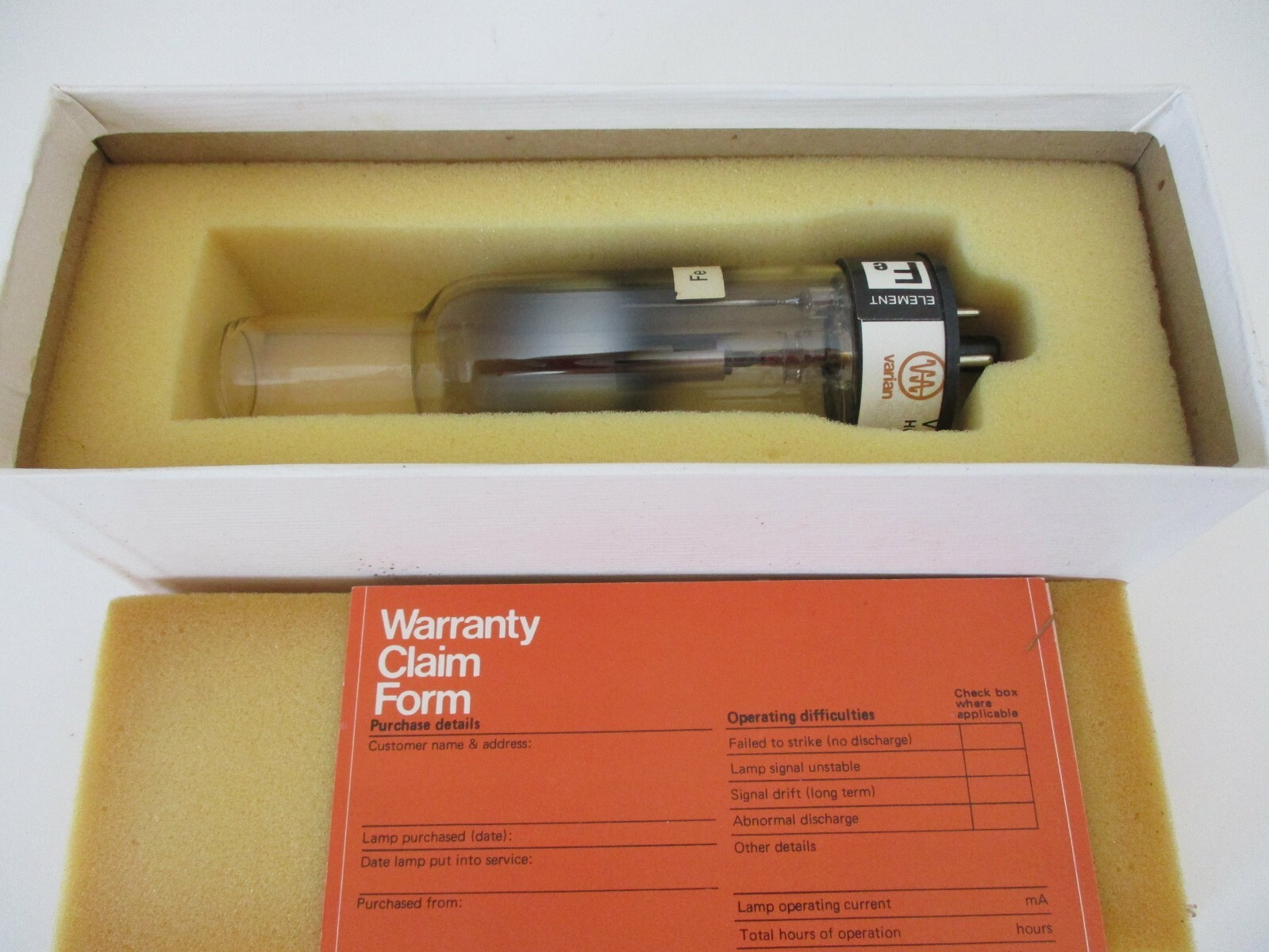 VTG,  AGILENT/VARIAN TECHTRON HOLLOW CATHODE LAMP IRON FE, P/N 56-100027-00