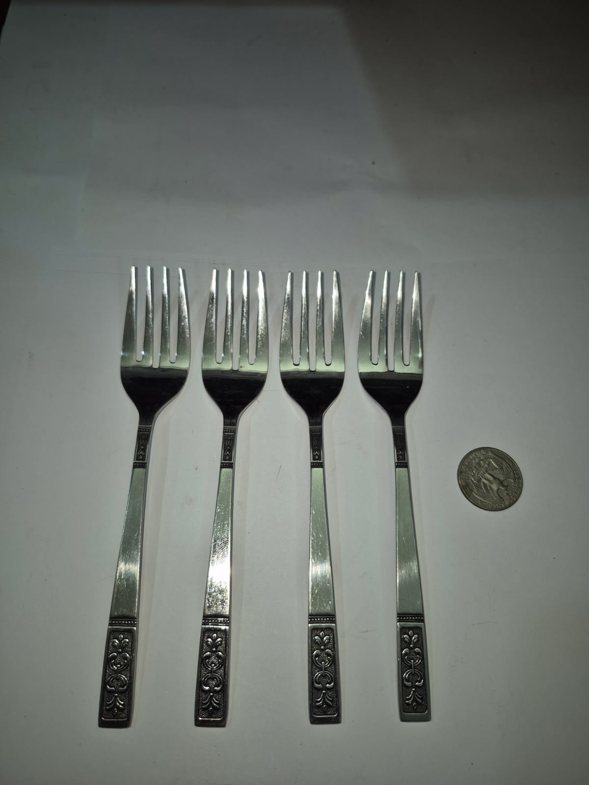 CORTINA STAINLESS STEEL FLATWARE Set of 4 Salad Forks VTG MCM JAPAN TT10