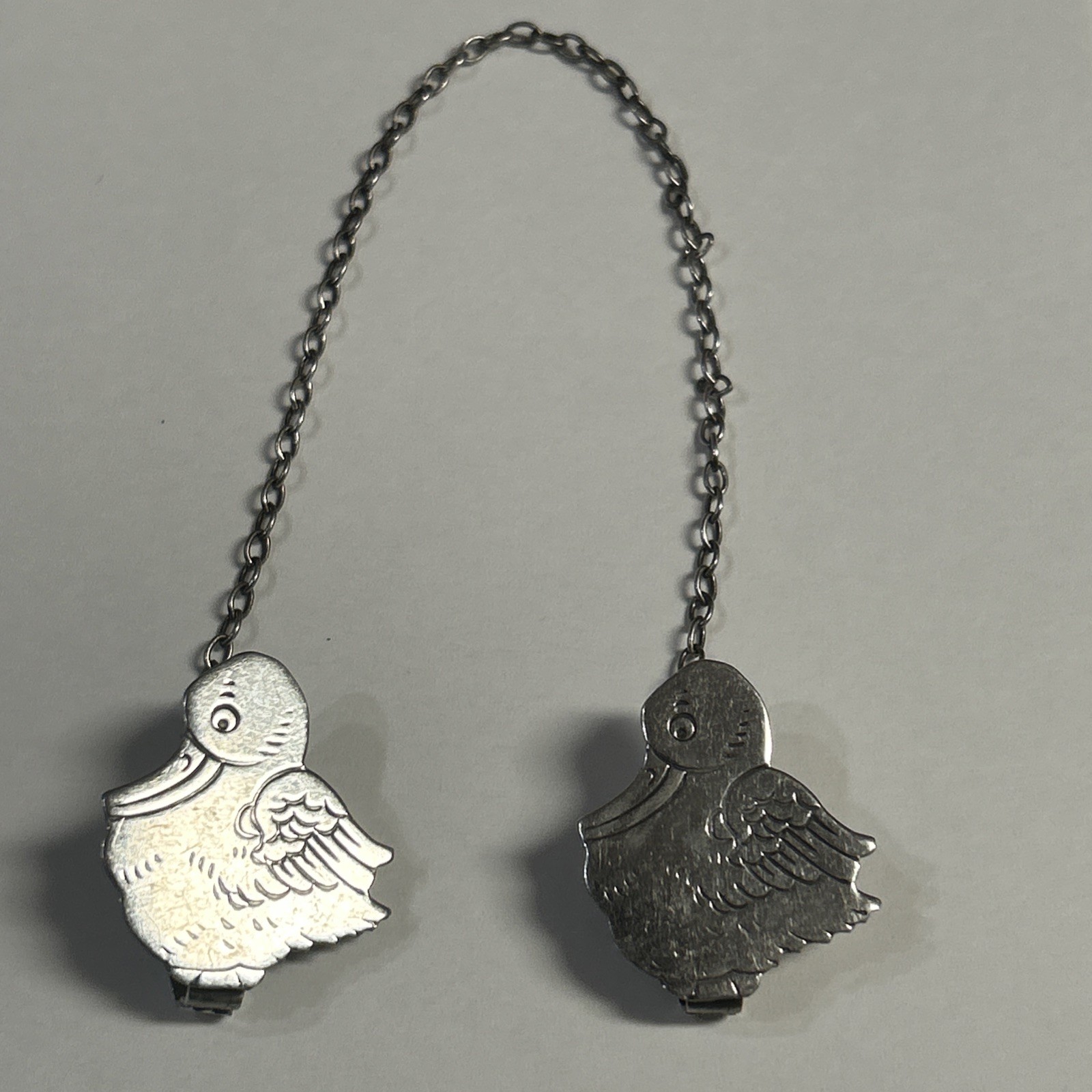 RARE WEBSTER CO. 925 Sterling Silver Antique Art Deco Duck Chain Collar Clips