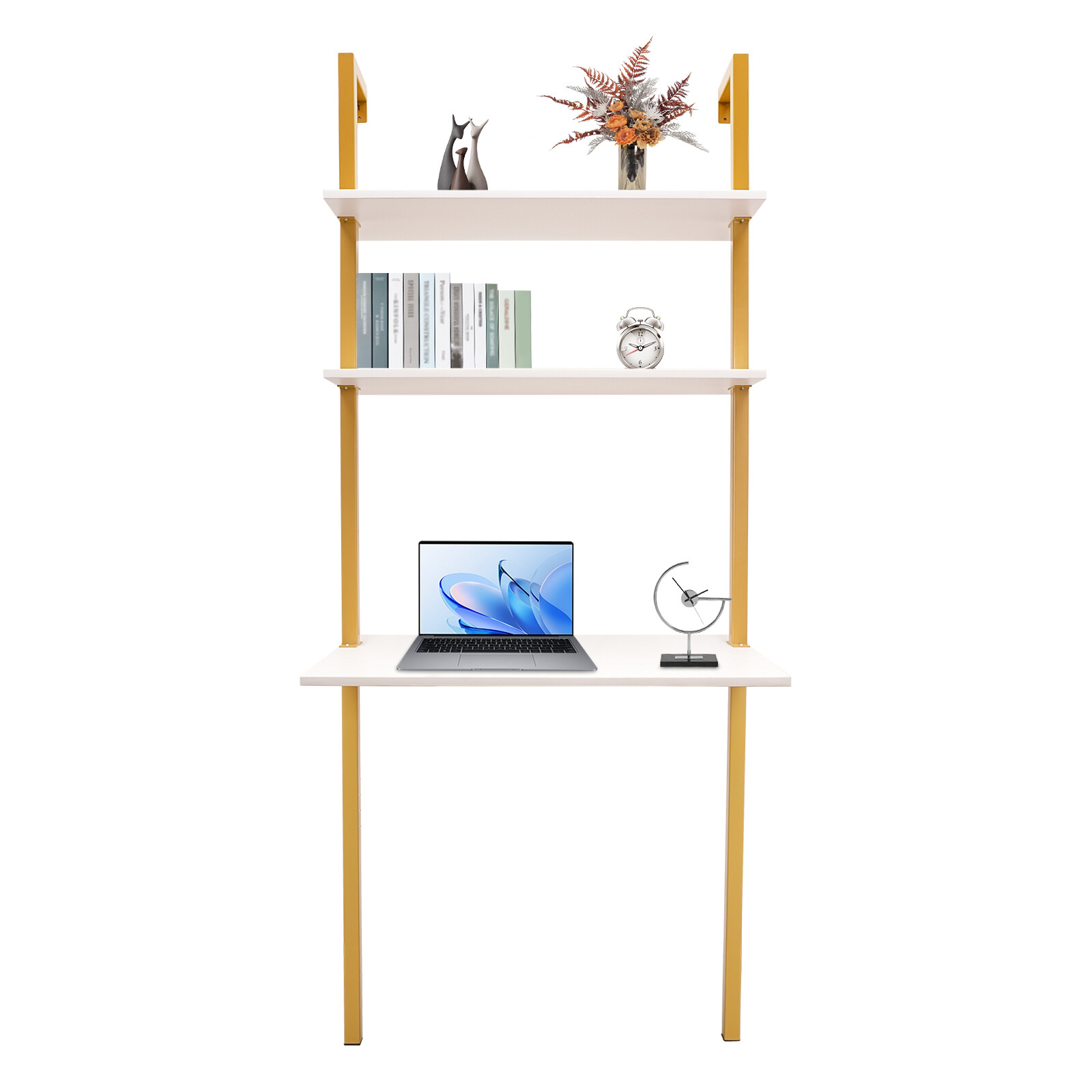Wall Mount Writing Table 3-tier Computer Desk Storage Home Office w/ Power Strip