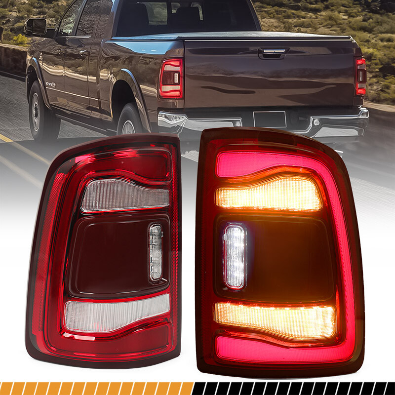 Pair For 2019-2024 Dodge RAM 2500 3500 Red Bezel LED Tail Lights w/ Blind Spot