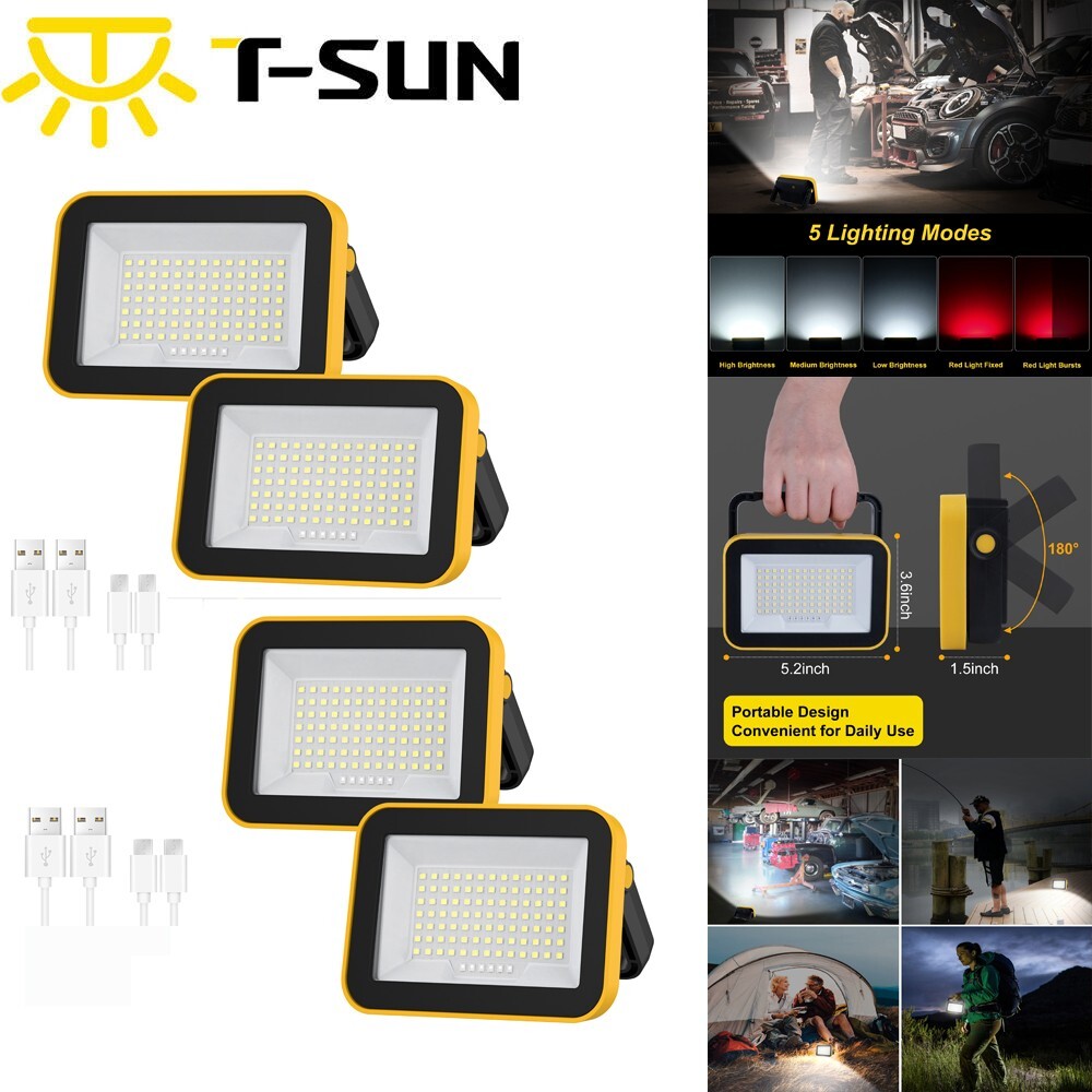 4 PACK LED Battery Work Lights Rechargeable Portable Flood Lights Camp Office US