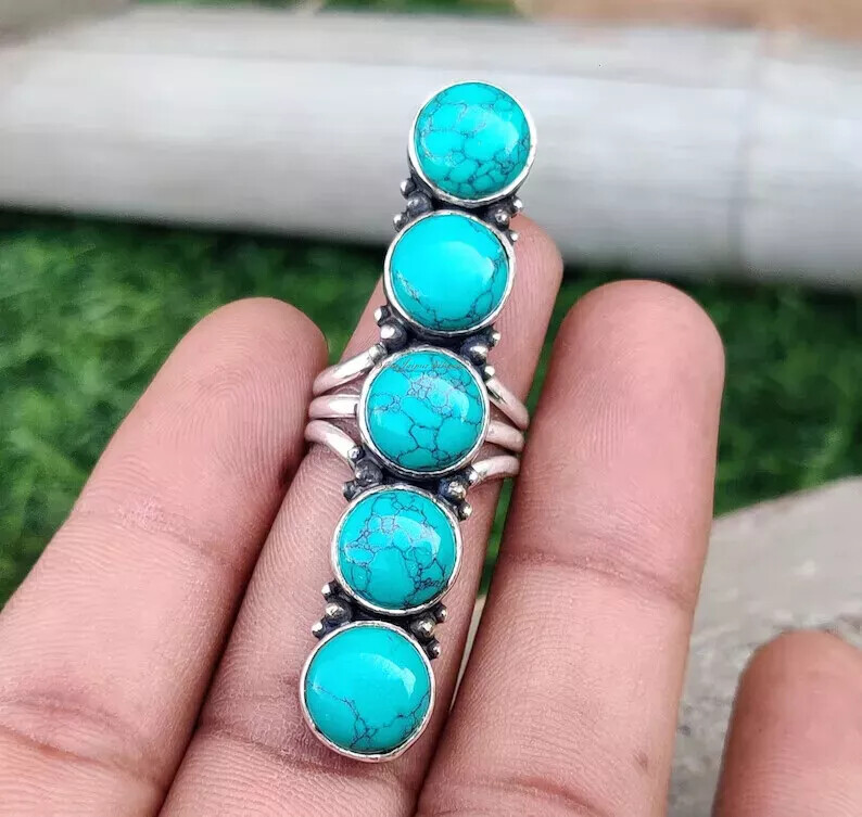 Handmade 925 Sterling Silver Turquoise Gemstone Statement Ring All Size R201