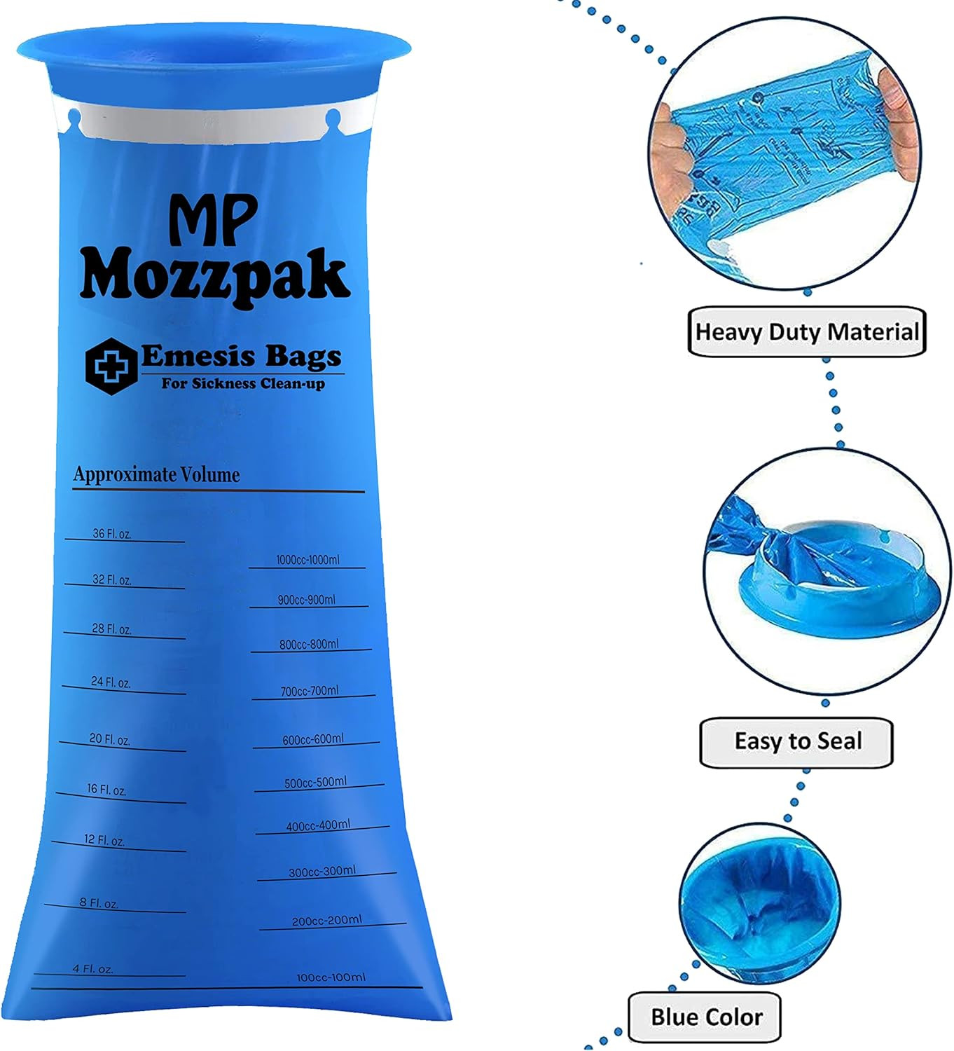 Vomit Bags Disposable 50 Pack - 1000Ml Emesis Bags, Leak-Proof Barf Bag, Travel