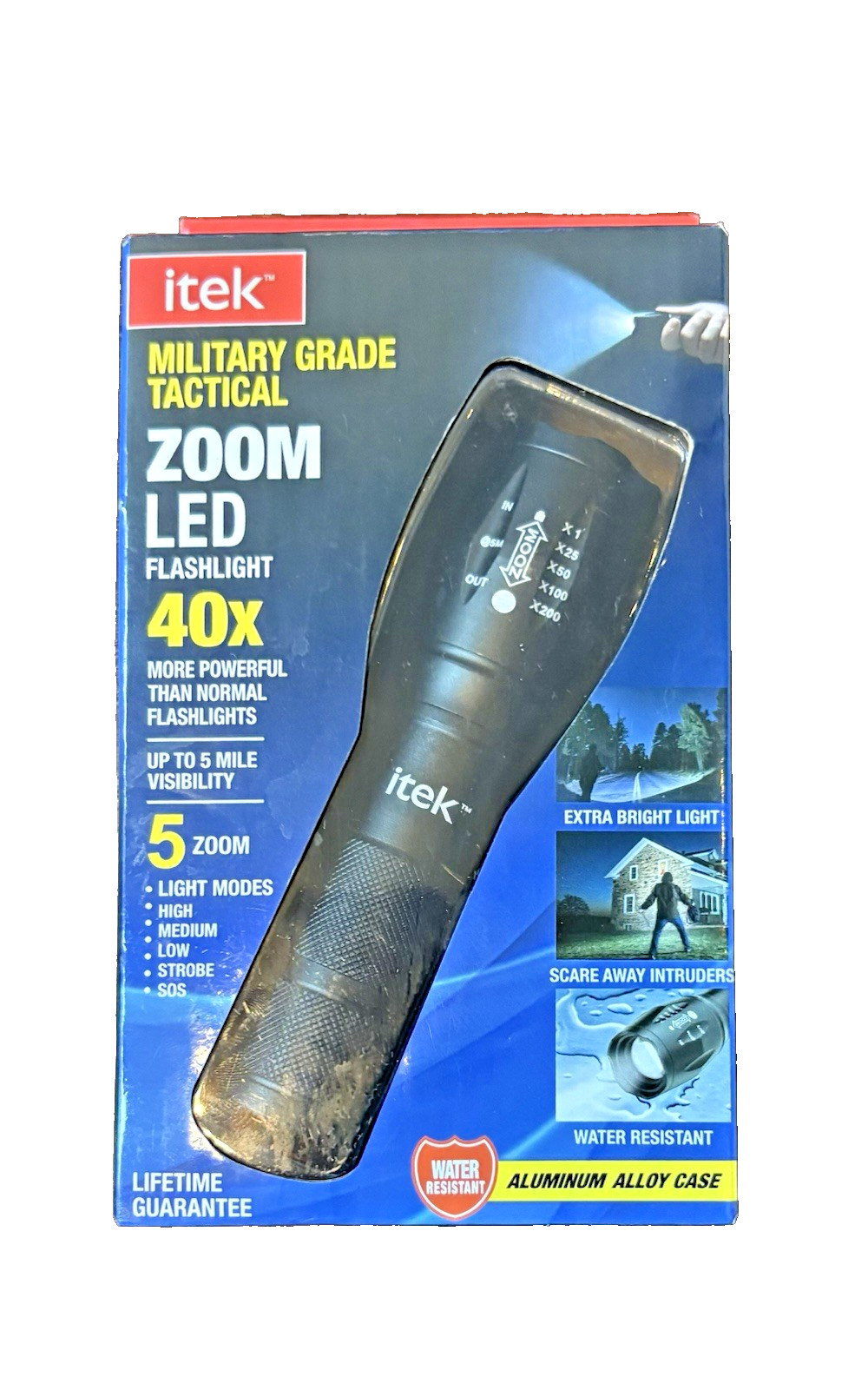 iTek Black Military Grade Tactical Zoom (40x) LED Flashlight - NEW IN BOX