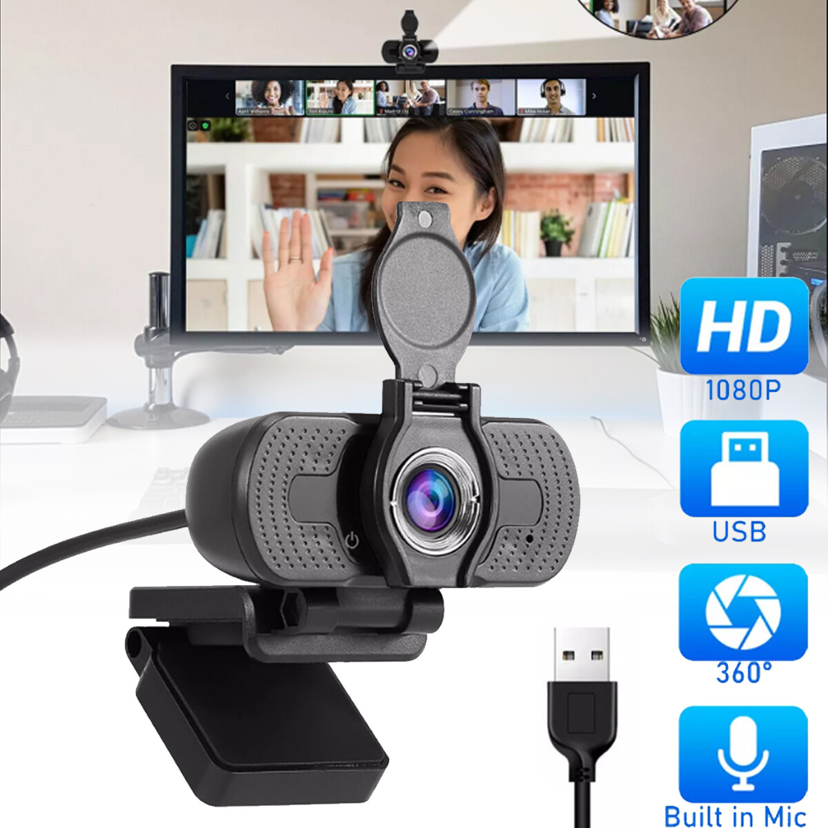 1080P Full HD USB Webcam for PC Desktop & Laptop Web Camera with Microphone/FHD