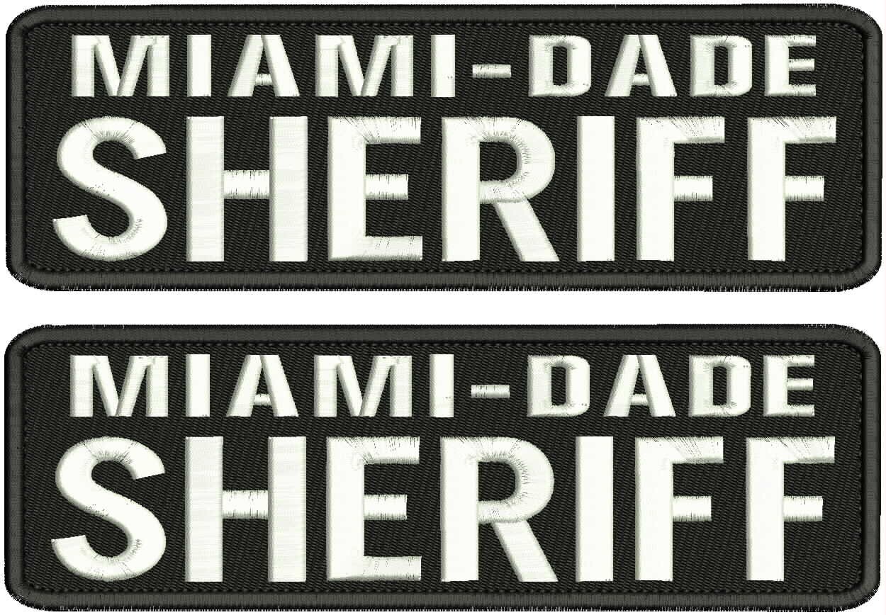 MIAMI-DADE SHERIFF EMBROIDERY PATCHES 2 3X8 HOOK ON BACK WHITE ON BLACK