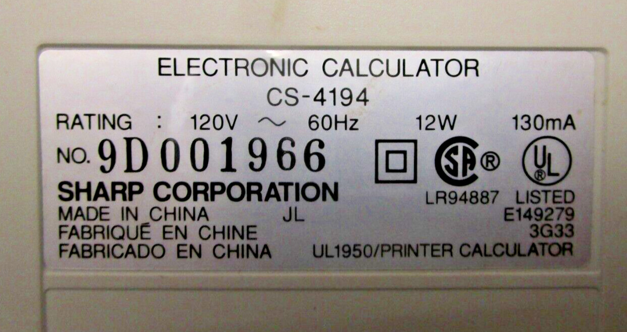 Vintage Sharp Compet CS-4194 Digital Printing Calculator