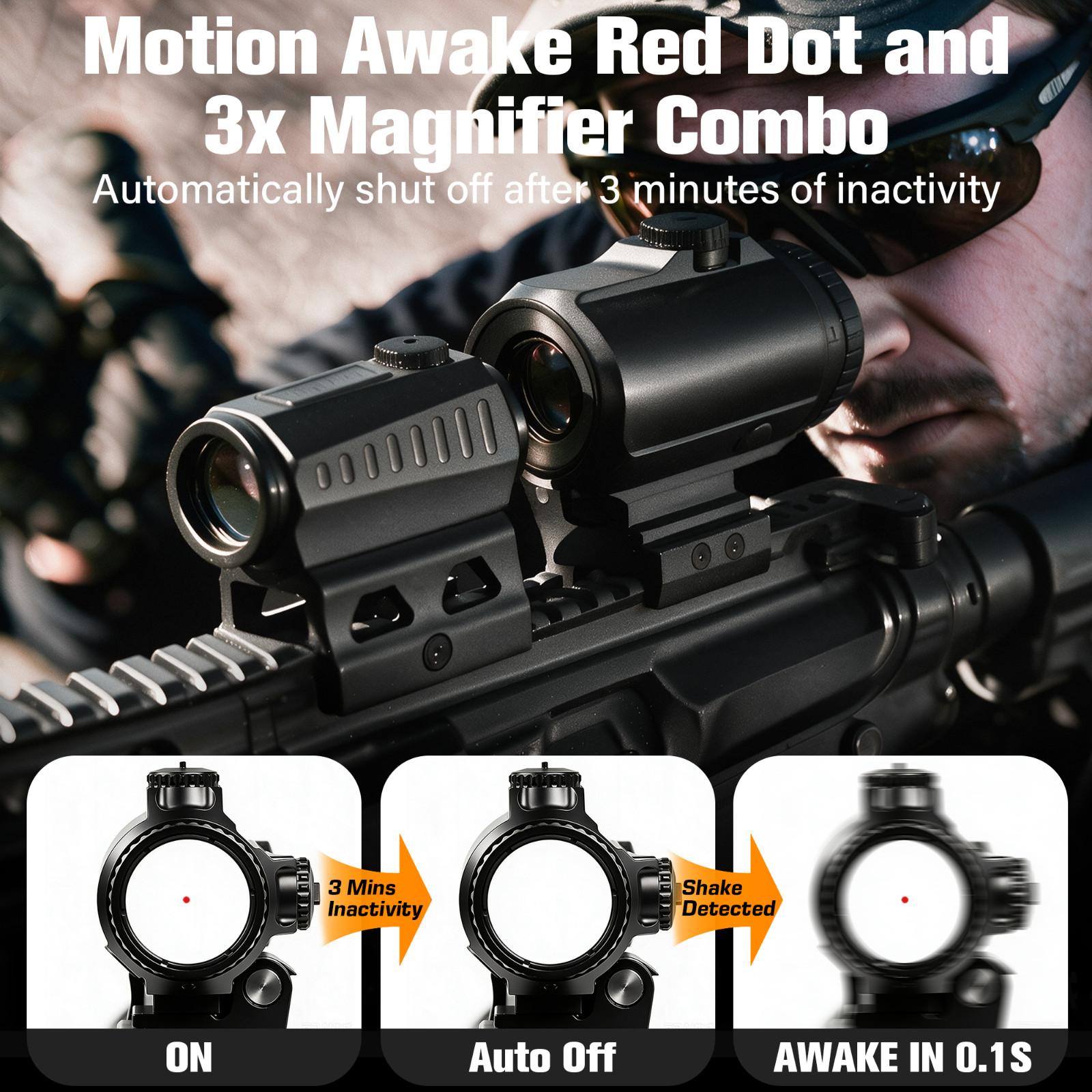 KiTOP 2 MOA Red Green Dot Sight & 3X Magnifier Combo Quick Release Flip Mount