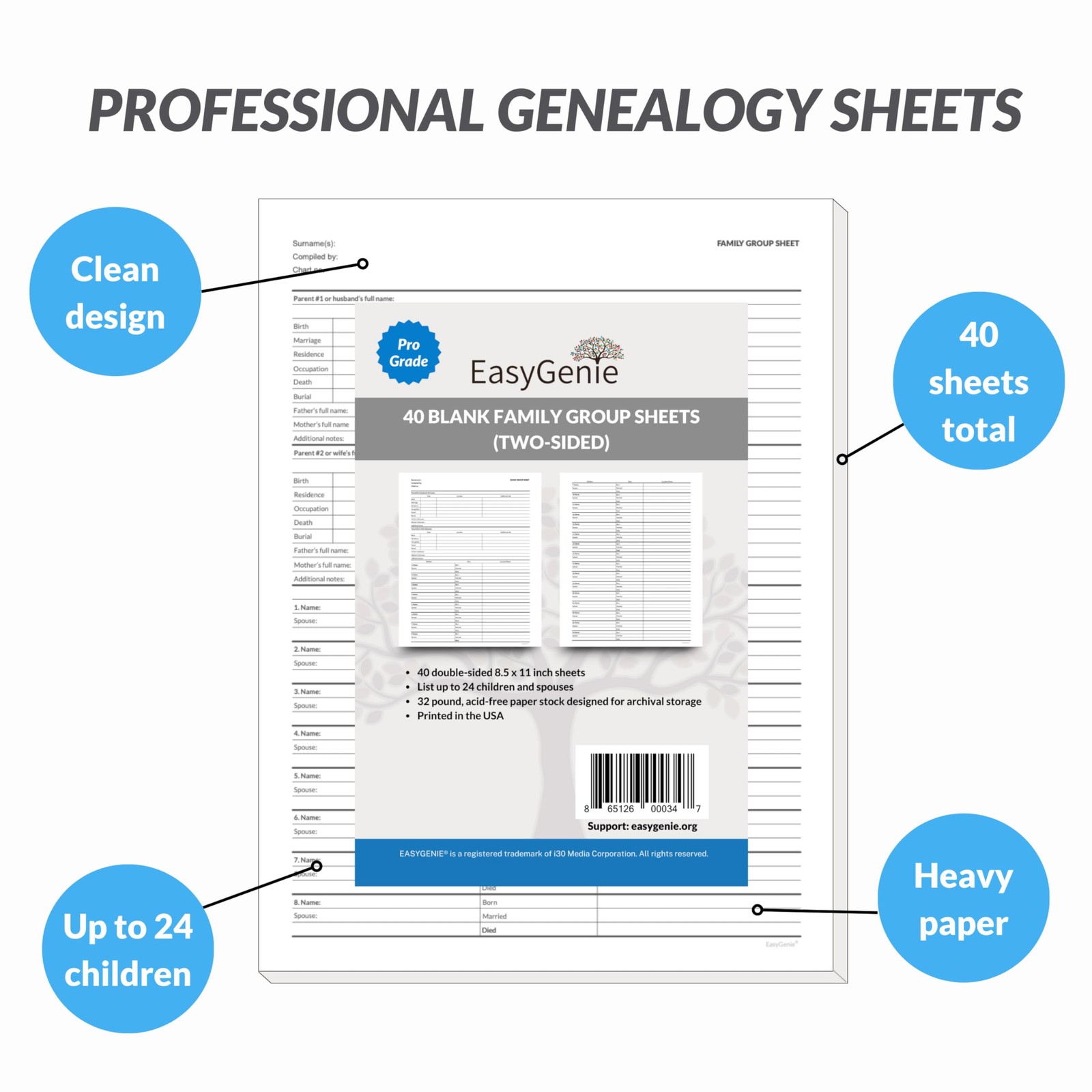 40 PCS Professional Family Group Sheets For Genealogy Archival Quality Forms
