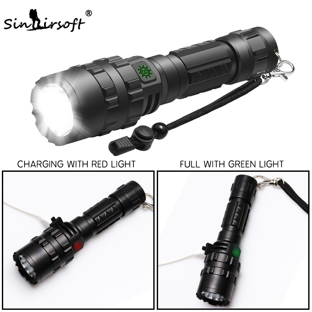 Tactical Flashlight Super Bright LED Torch USB 5 Light Mode Picatinny Rail Mount